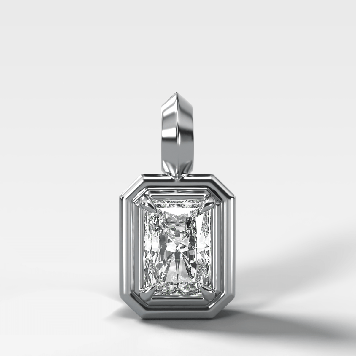 Double Bezel Elongated Radiant Attachable Diamond Pendant - GOODSTONE