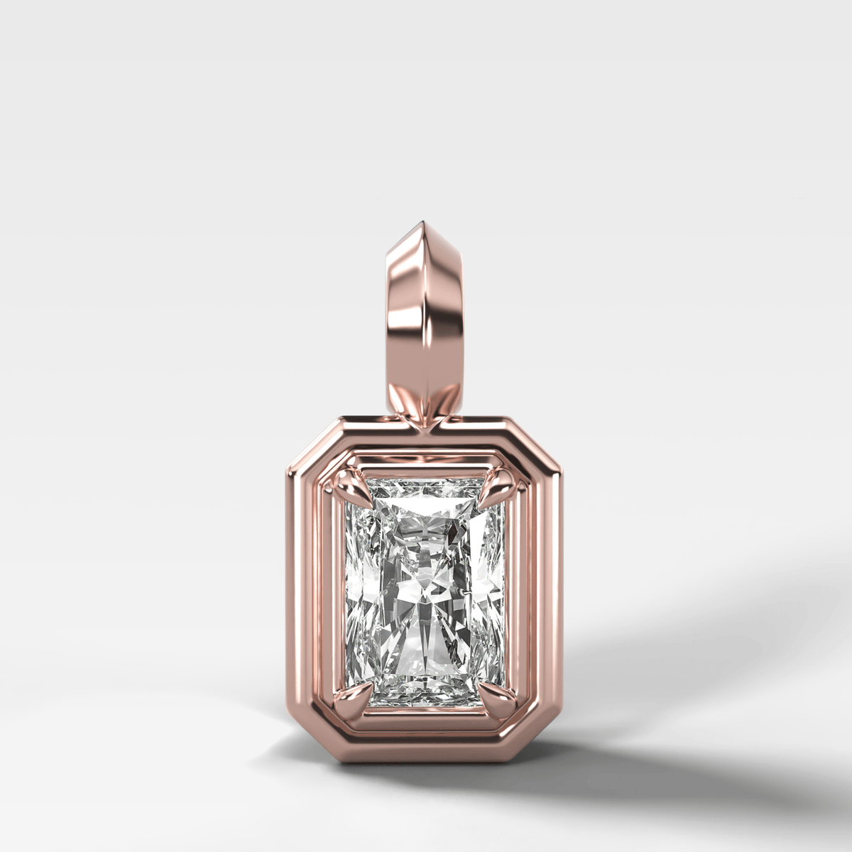 Double Bezel Elongated Radiant Attachable Diamond Pendant - GOODSTONE