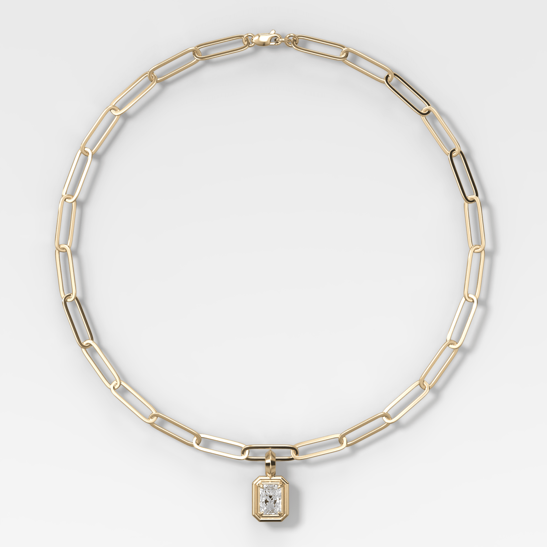 Double Bezel Elongated Radiant Attachable Diamond Pendant With Paperclip Chain (6.2mm) - GOODSTONE