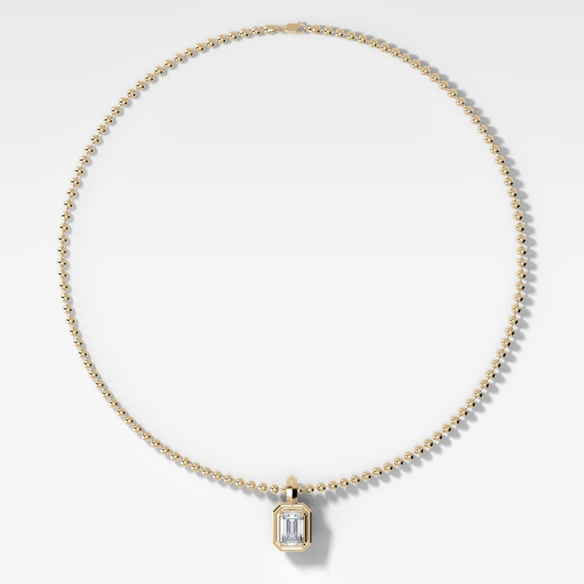 Double Bezel Emerald Attachable Diamond Pendant With Beaded Chain (3mm) - GOODSTONE