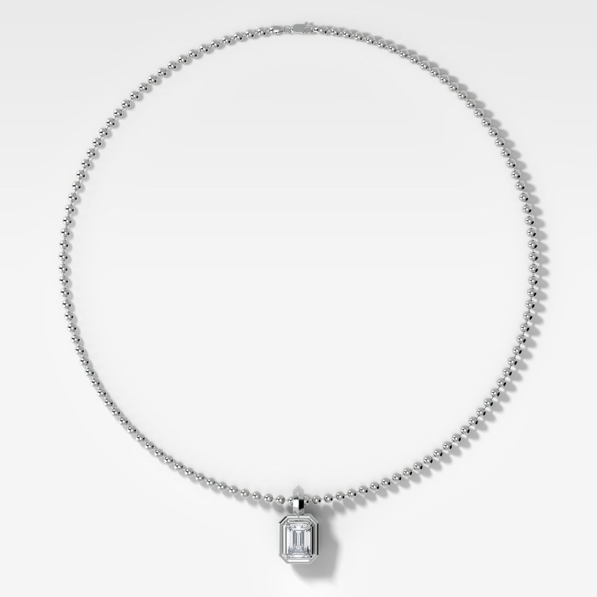 Double Bezel Emerald Attachable Diamond Pendant With Beaded Chain (3mm) - GOODSTONE