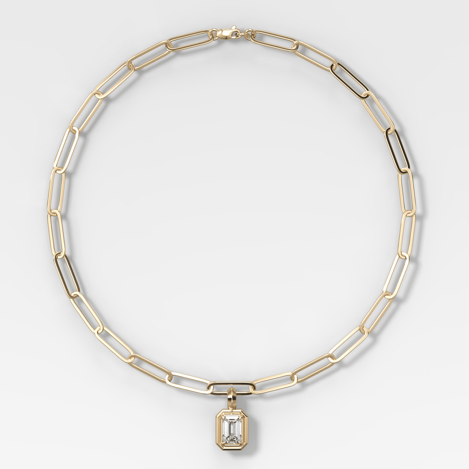 Double Bezel Emerald Attachable Diamond Pendant With Paperclip Chain (6.2mm) - GOODSTONE