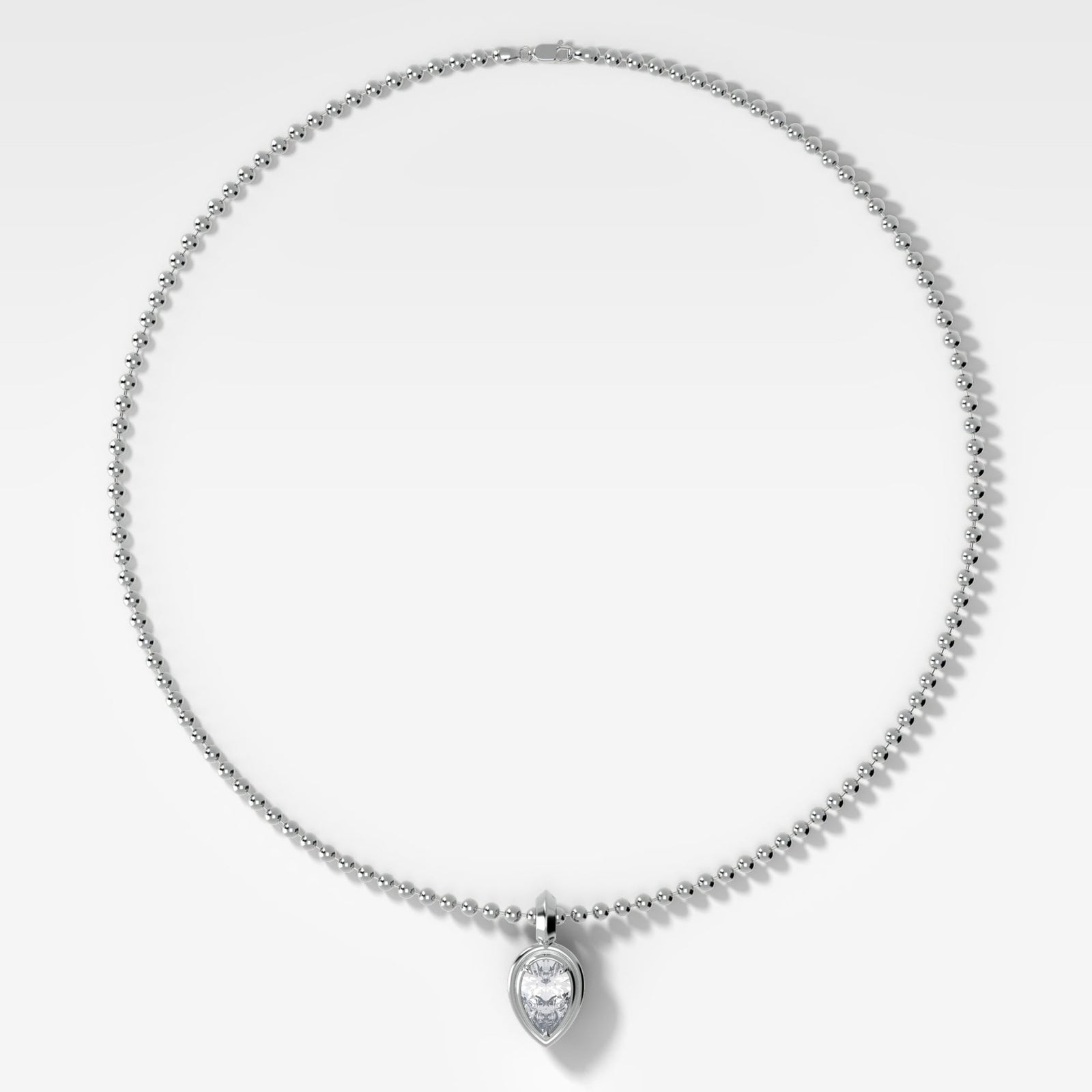 Double Bezel Flipped Pear Attachable Diamond Pendant With Beaded Chain (3mm) - GOODSTONE
