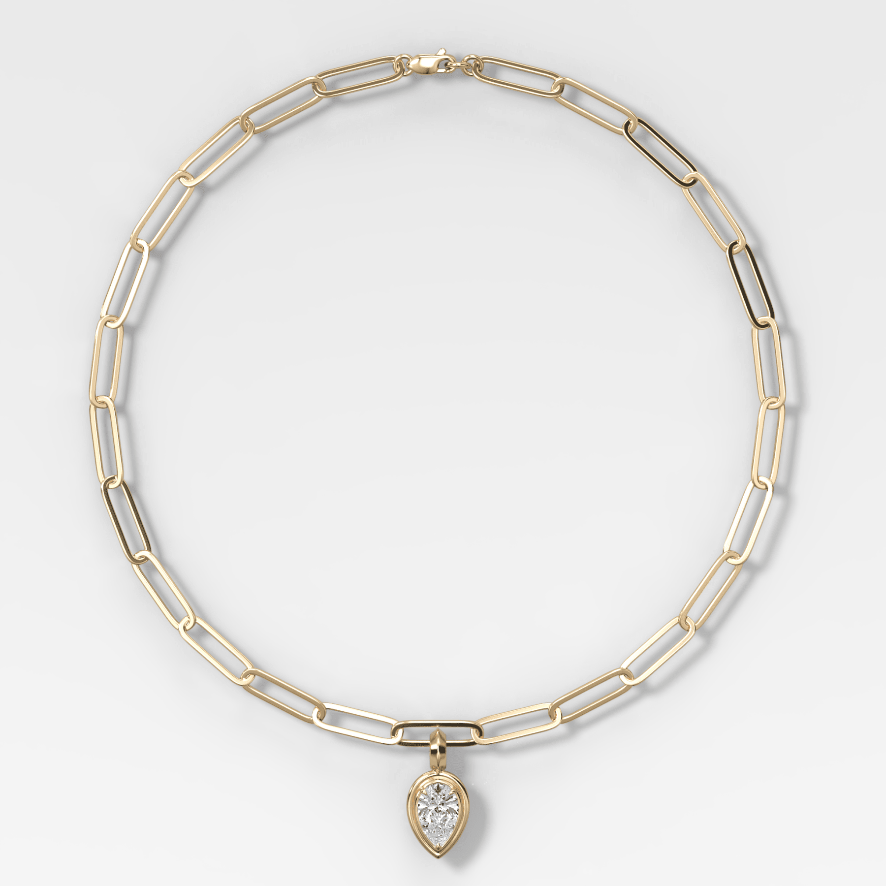 Double Bezel Flipped Pear Attachable Diamond Pendant With Paperclip Chain (6.2mm) - GOODSTONE