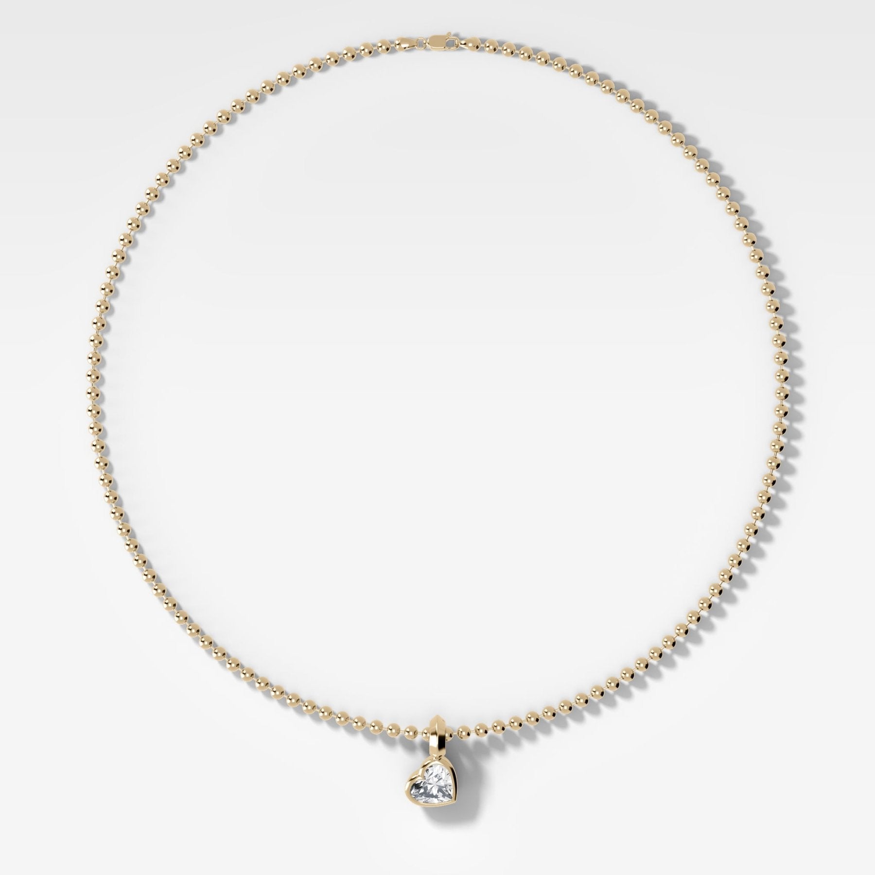 Double Bezel Heart Attachable Diamond Pendant With Beaded Chain (3mm) - GOODSTONE