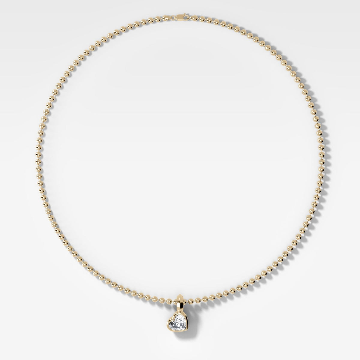 Double Bezel Heart Attachable Diamond Pendant With Beaded Chain (3mm) - GOODSTONE