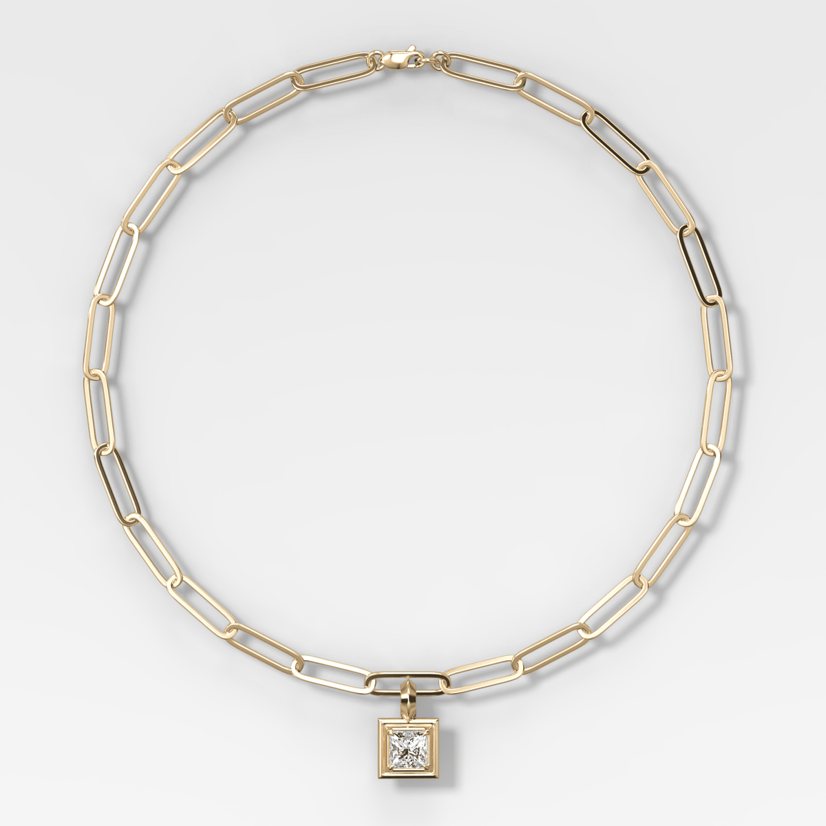 Double Bezel Princess Attachable Diamond Pendant With Paperclip Chain (6.2mm) - GOODSTONE
