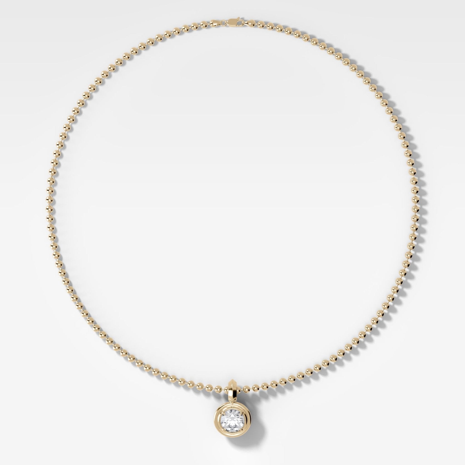 Double Bezel Round Attachable Diamond Pendant With Beaded Chain (3mm) - GOODSTONE