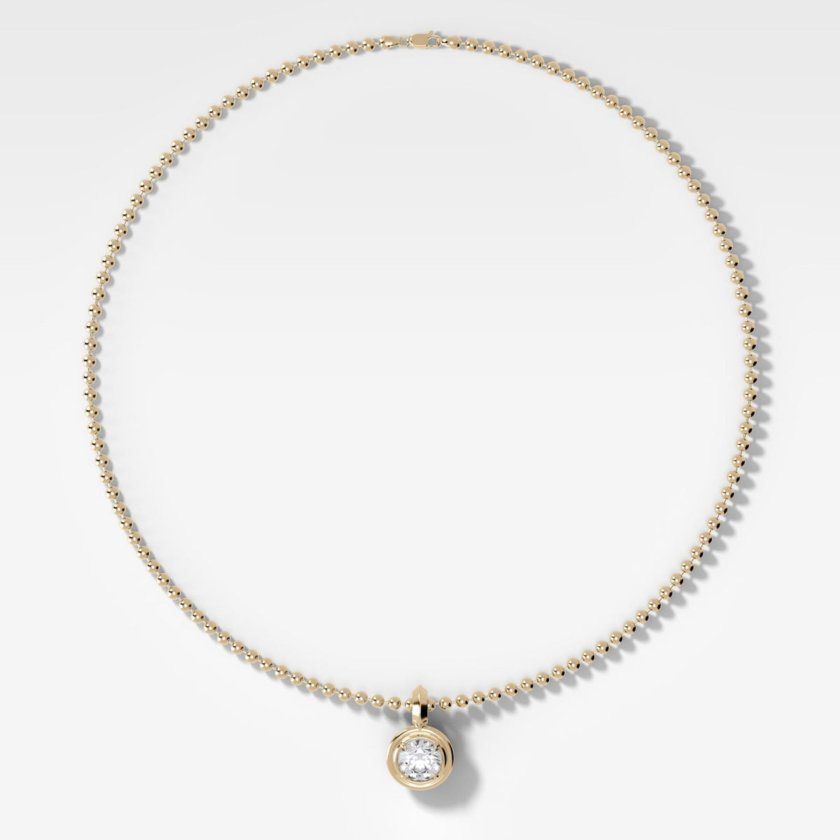 Double Bezel Round Attachable Diamond Pendant With Beaded Chain (3mm) - GOODSTONE