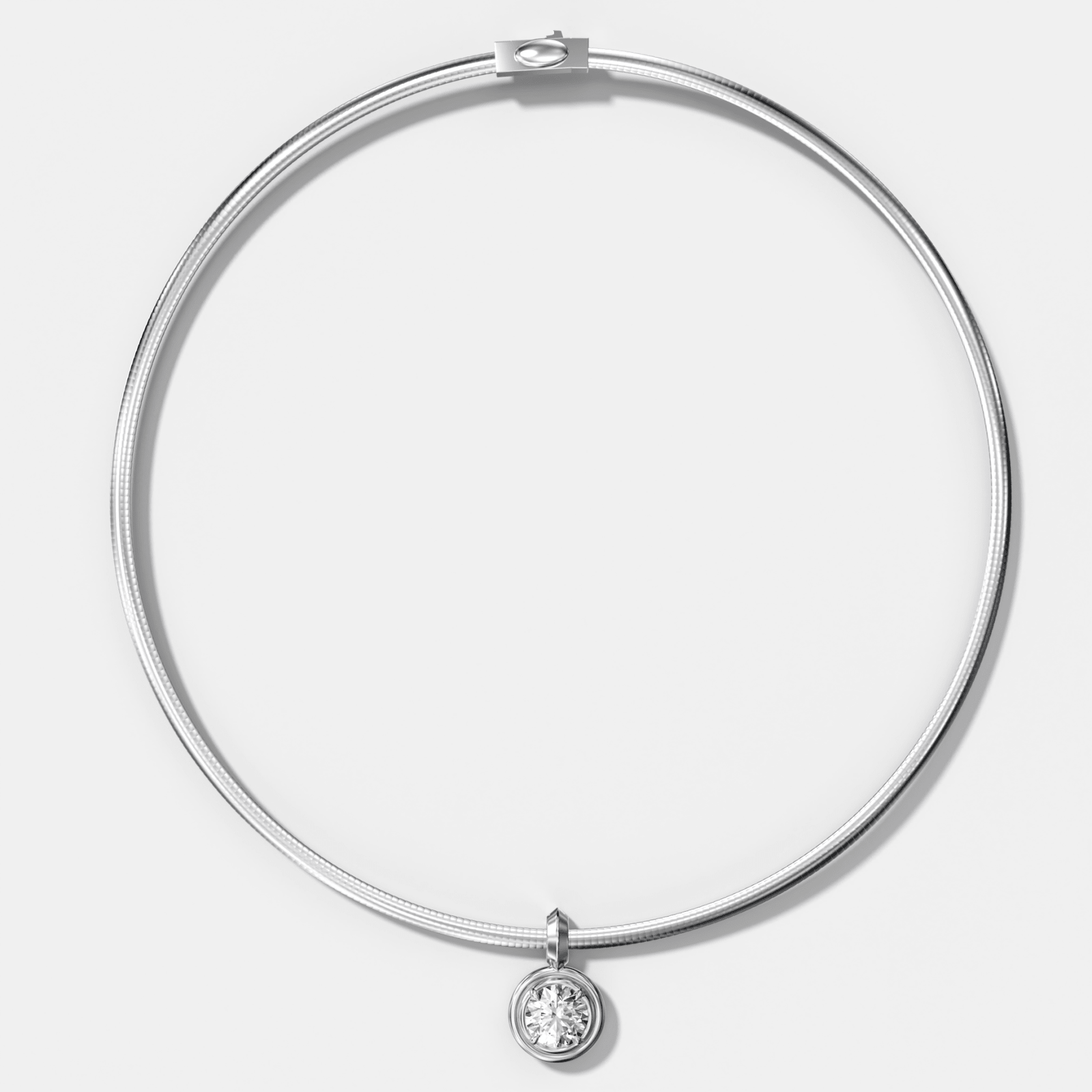 Double Bezel Round Attachable Diamond Pendant With Reversible Omega Chain (3mm) - GOODSTONE