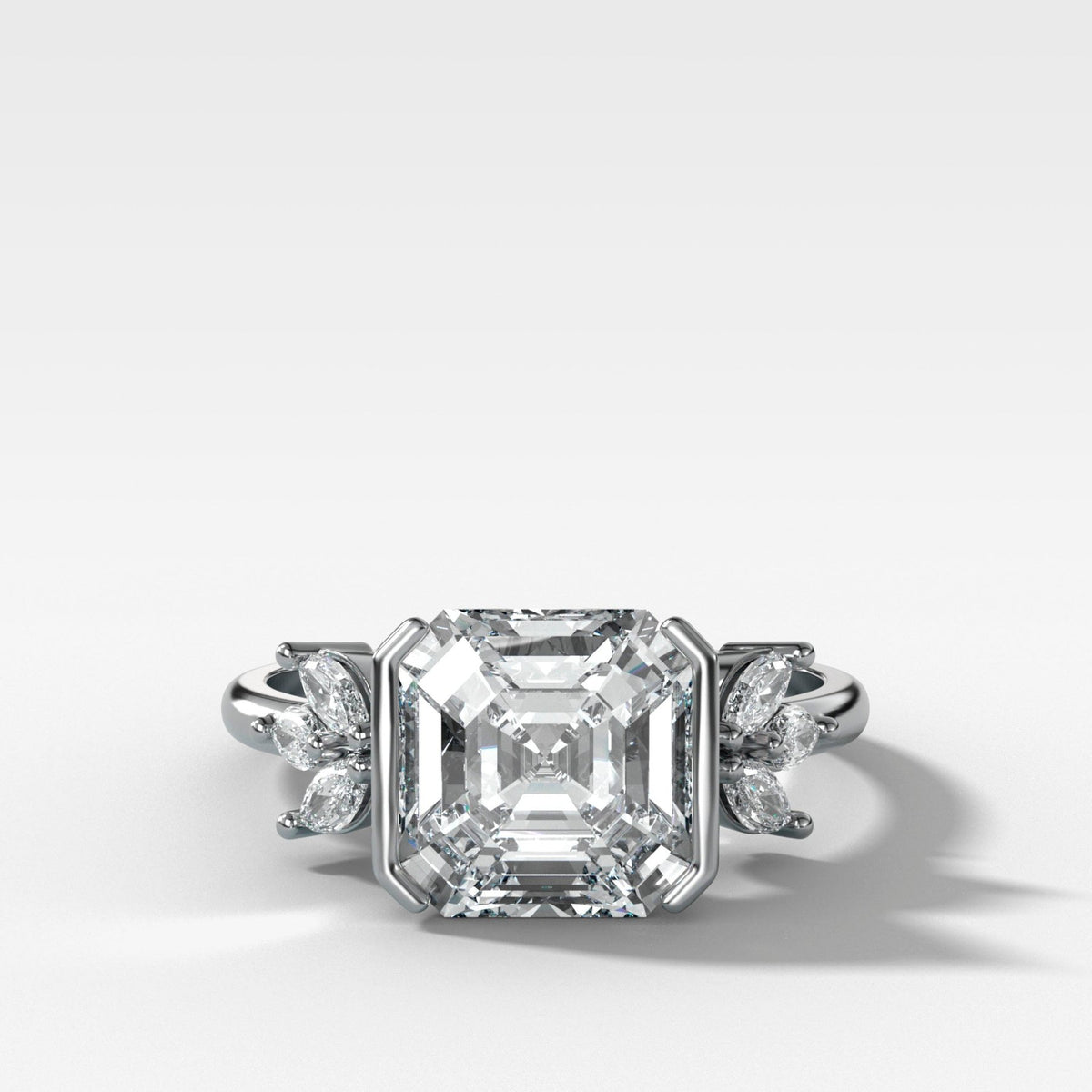 Double Lotus Half Bezel Engagement Ring With Asscher Cut Diamond - GOODSTONE