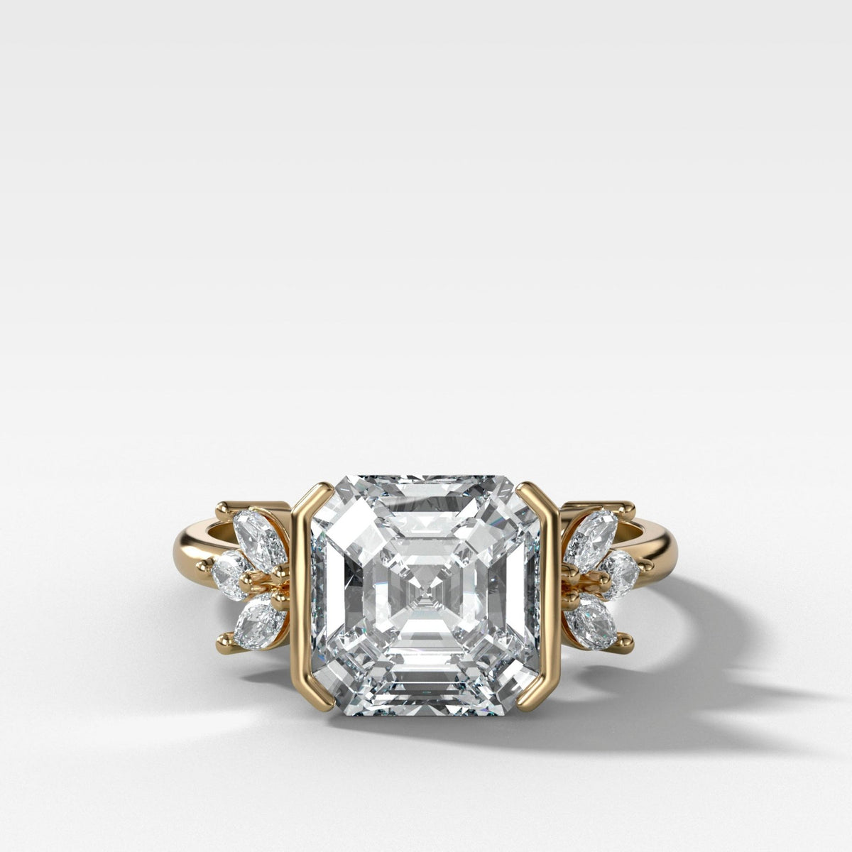 Double Lotus Half Bezel Engagement Ring With Asscher Cut Diamond - GOODSTONE