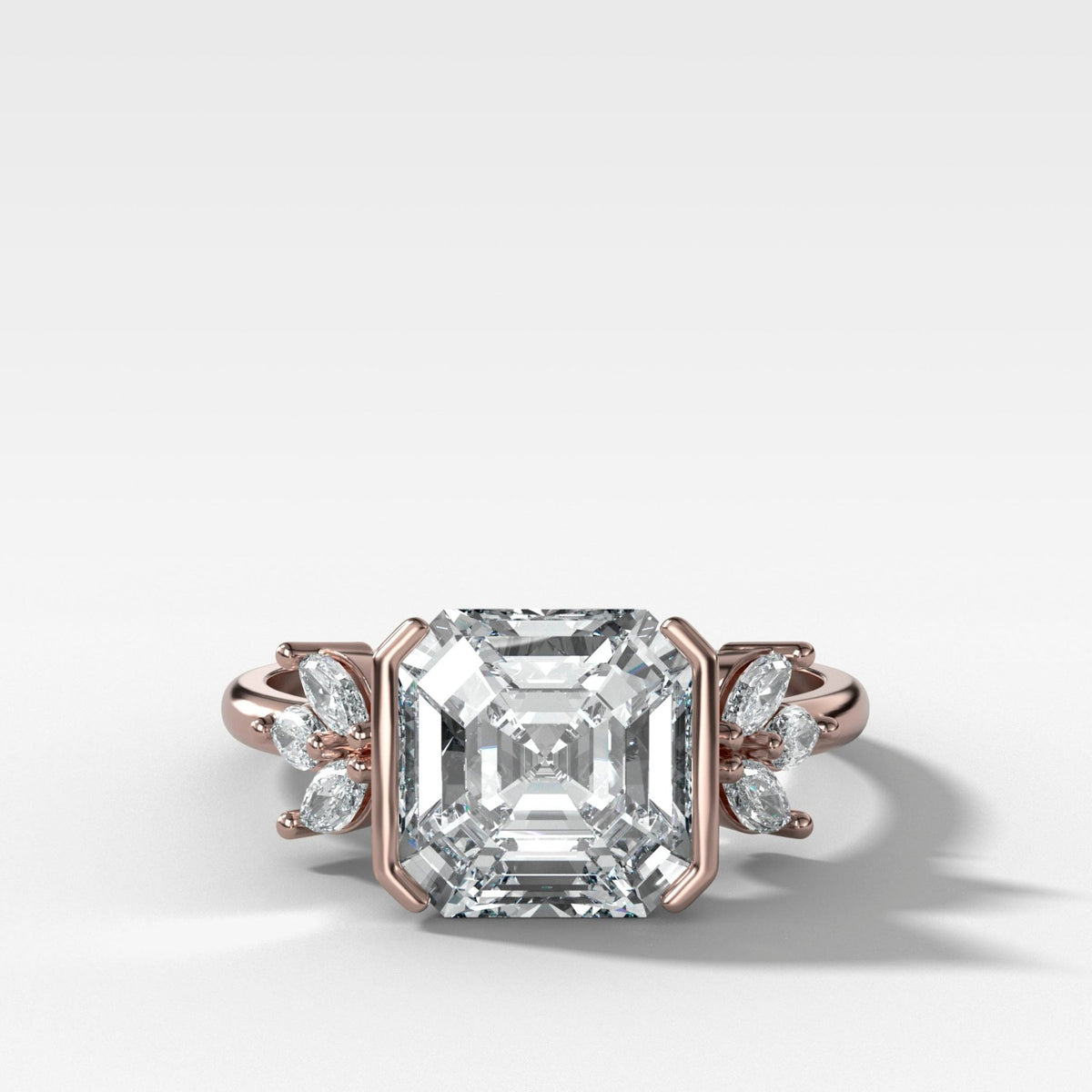 Double Lotus Half Bezel Engagement Ring With Asscher Cut Diamond - GOODSTONE