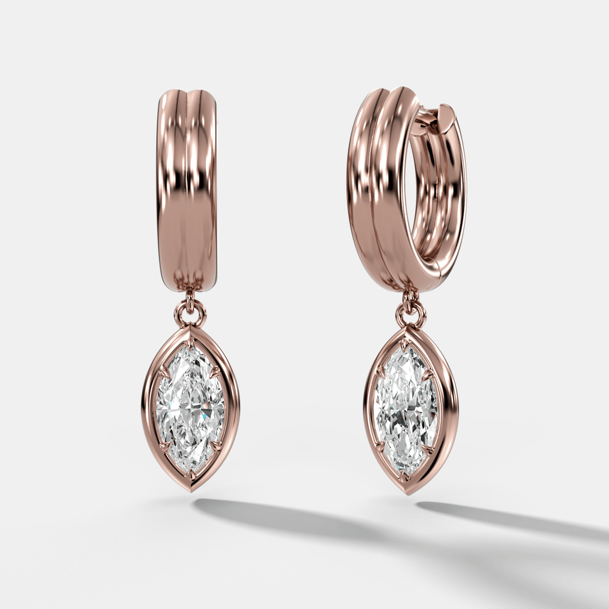 Double Ridge Club Drop Huggies with Marquise Cut Diamonds - GOODSTONE