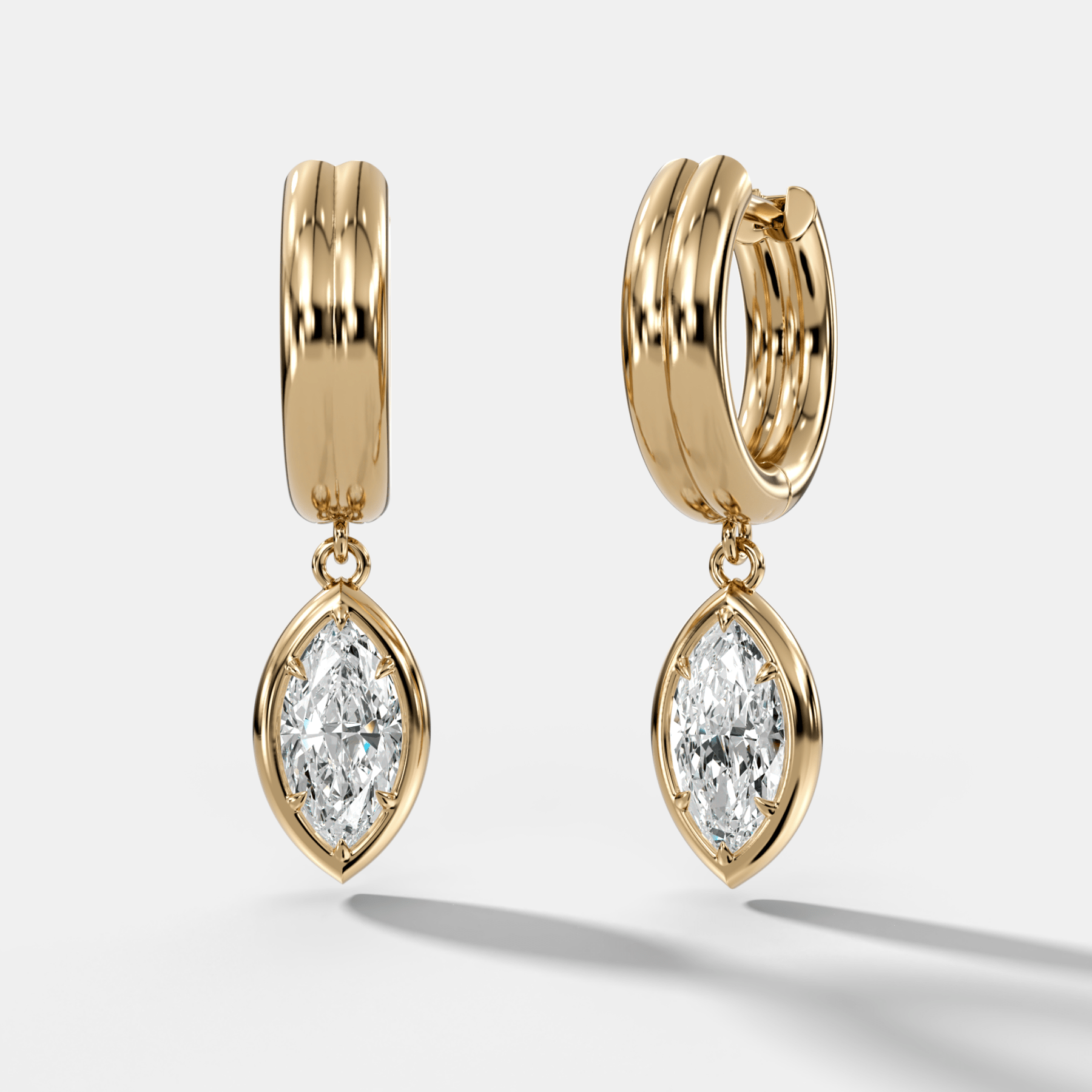 Double Ridge Club Drop Huggies with Marquise Cut Diamonds - GOODSTONE