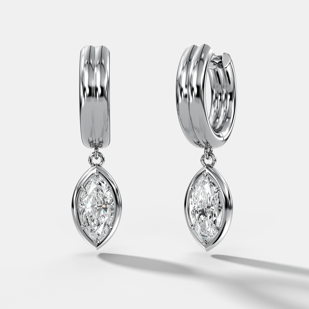 Double Ridge Club Drop Huggies with Marquise Cut Diamonds - GOODSTONE