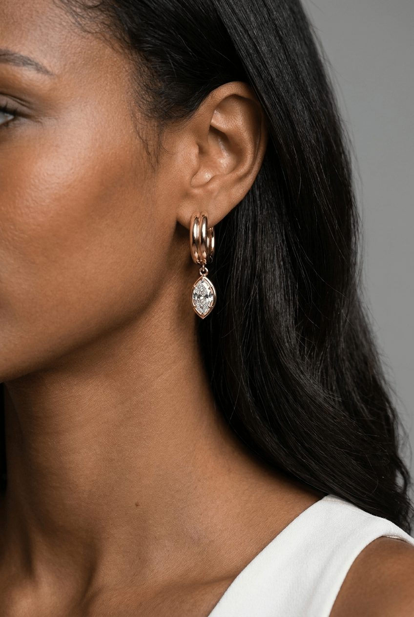 Double Ridge Club Drop Huggies with Marquise Cut Diamonds - GOODSTONE