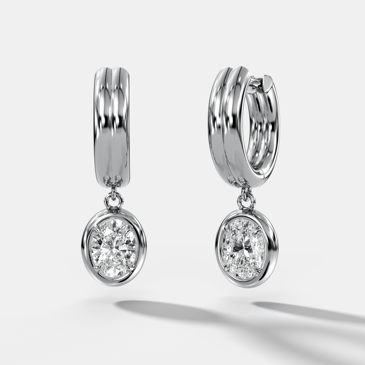 Double Ridge Club Drop Huggies with Oval Cut Diamonds - GOODSTONE