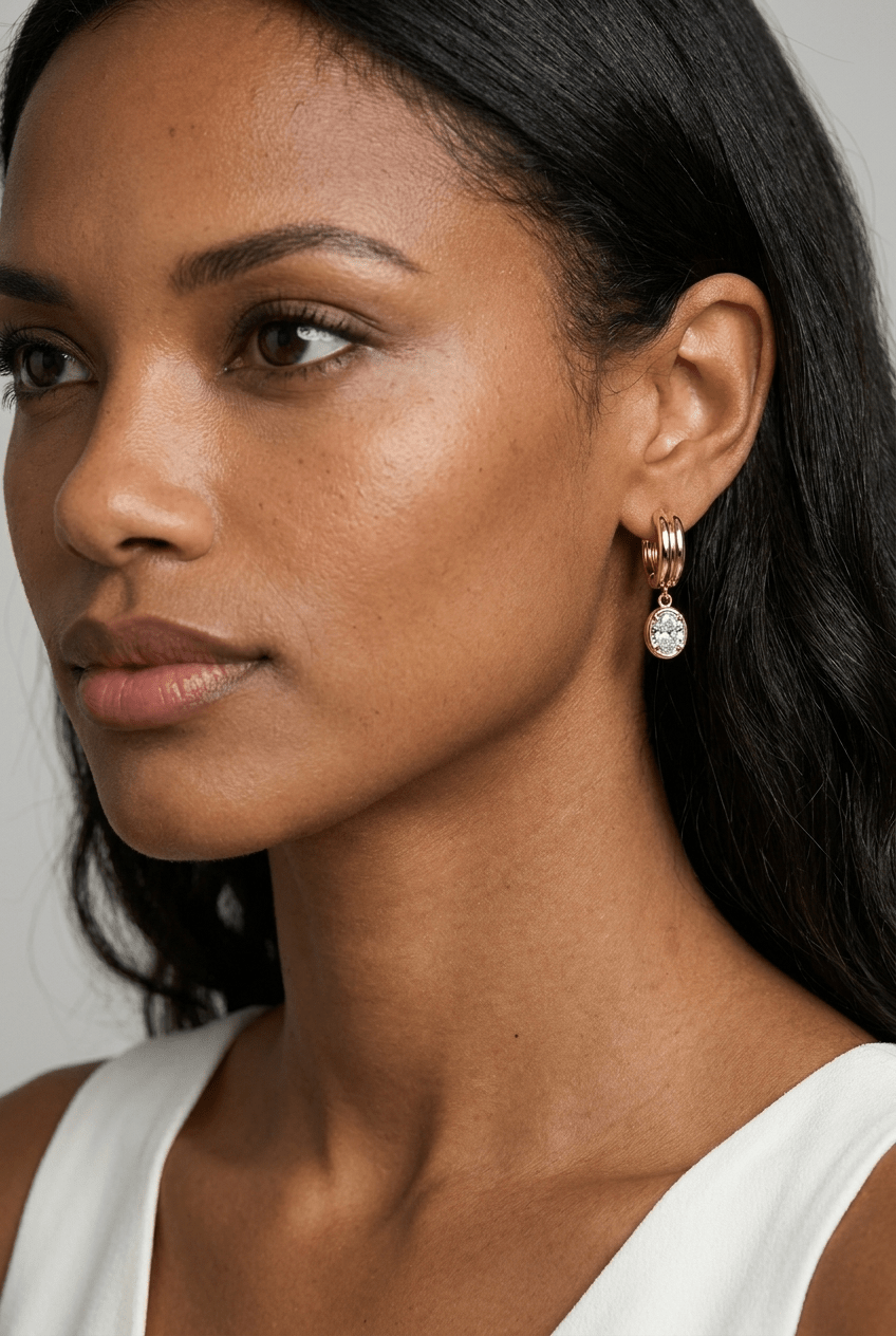 Double Ridge Club Drop Huggies with Oval Cut Diamonds - GOODSTONE