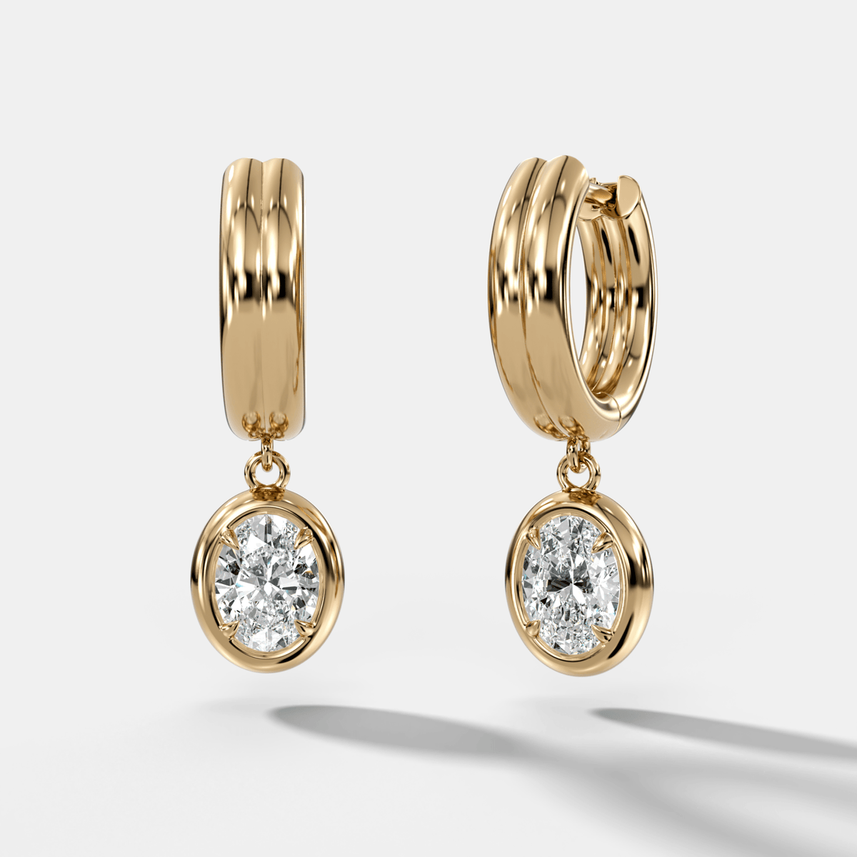 Double Ridge Club Drop Huggies with Oval Cut Diamonds - GOODSTONE