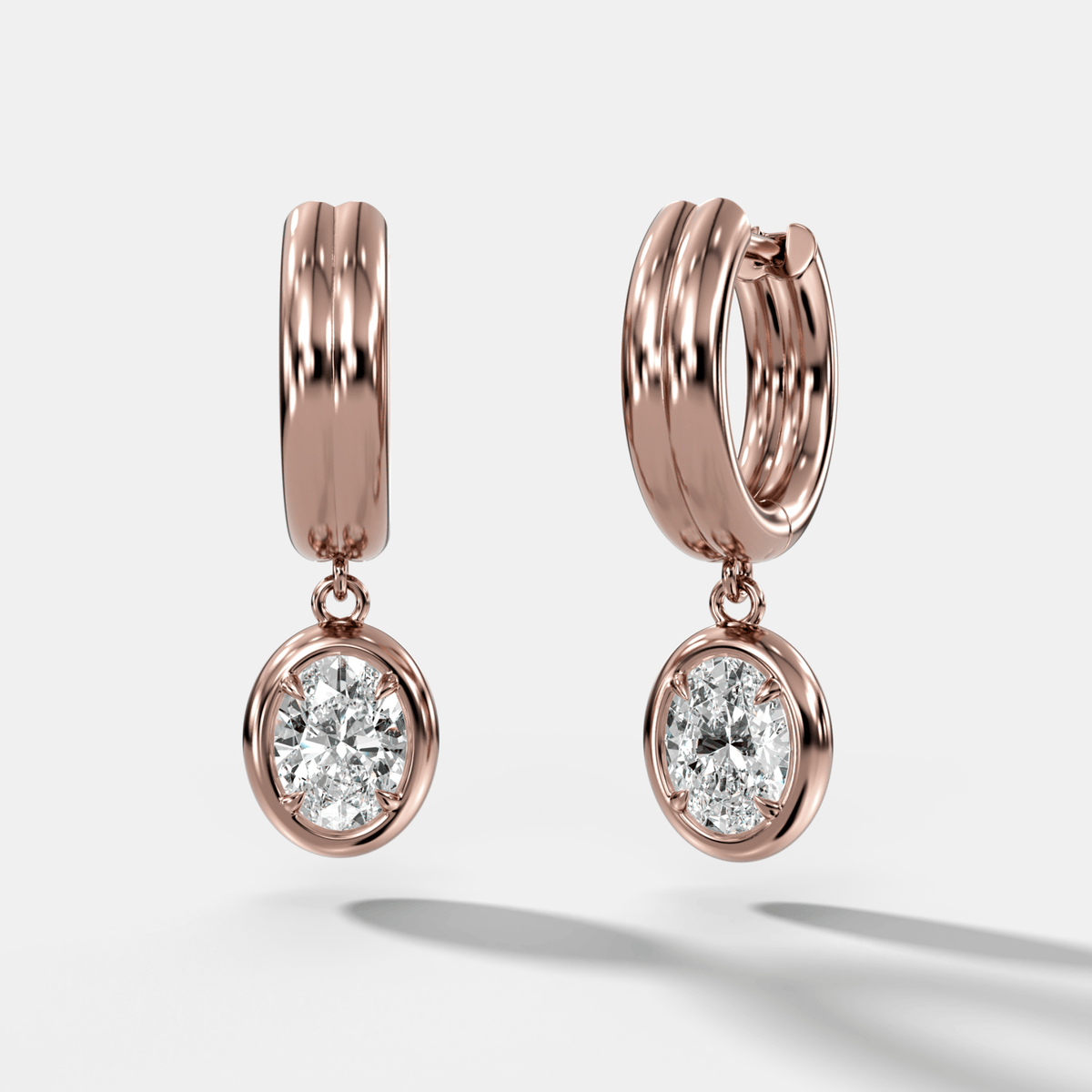 Double Ridge Club Drop Huggies with Oval Cut Diamonds - GOODSTONE
