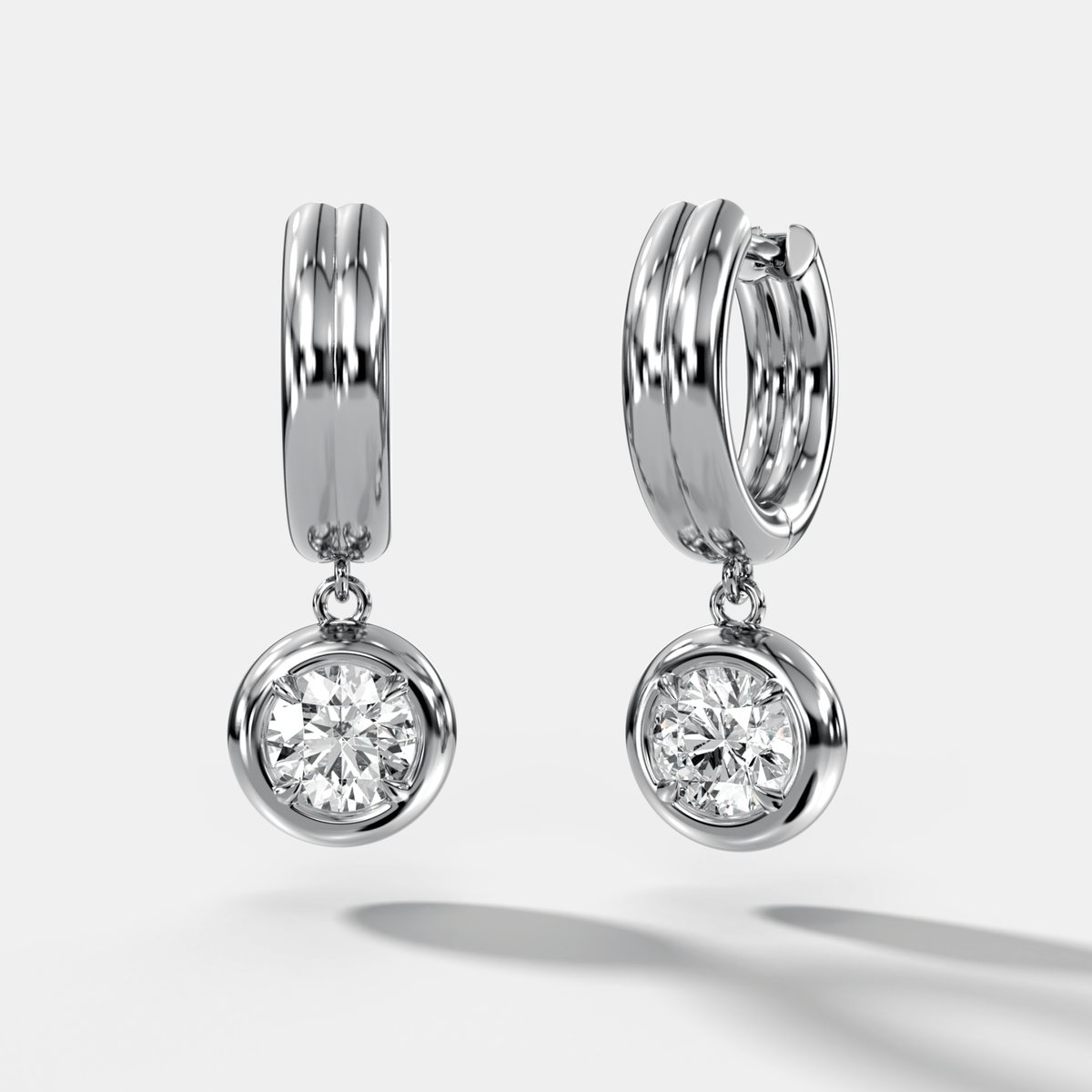 Double Ridge Club Drop Huggies with Round Cut Diamonds - GOODSTONE