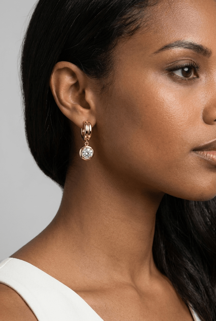 Double Ridge Club Drop Huggies with Round Cut Diamonds - GOODSTONE