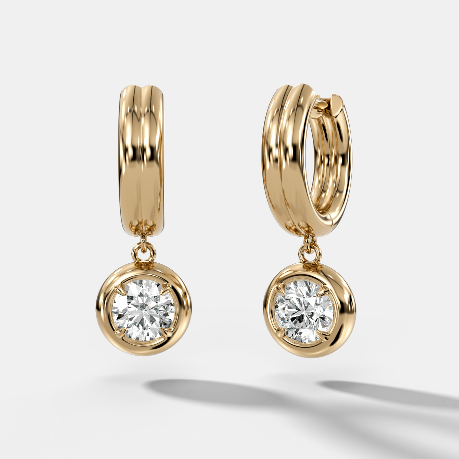 Double Ridge Club Drop Huggies with Round Cut Diamonds - GOODSTONE