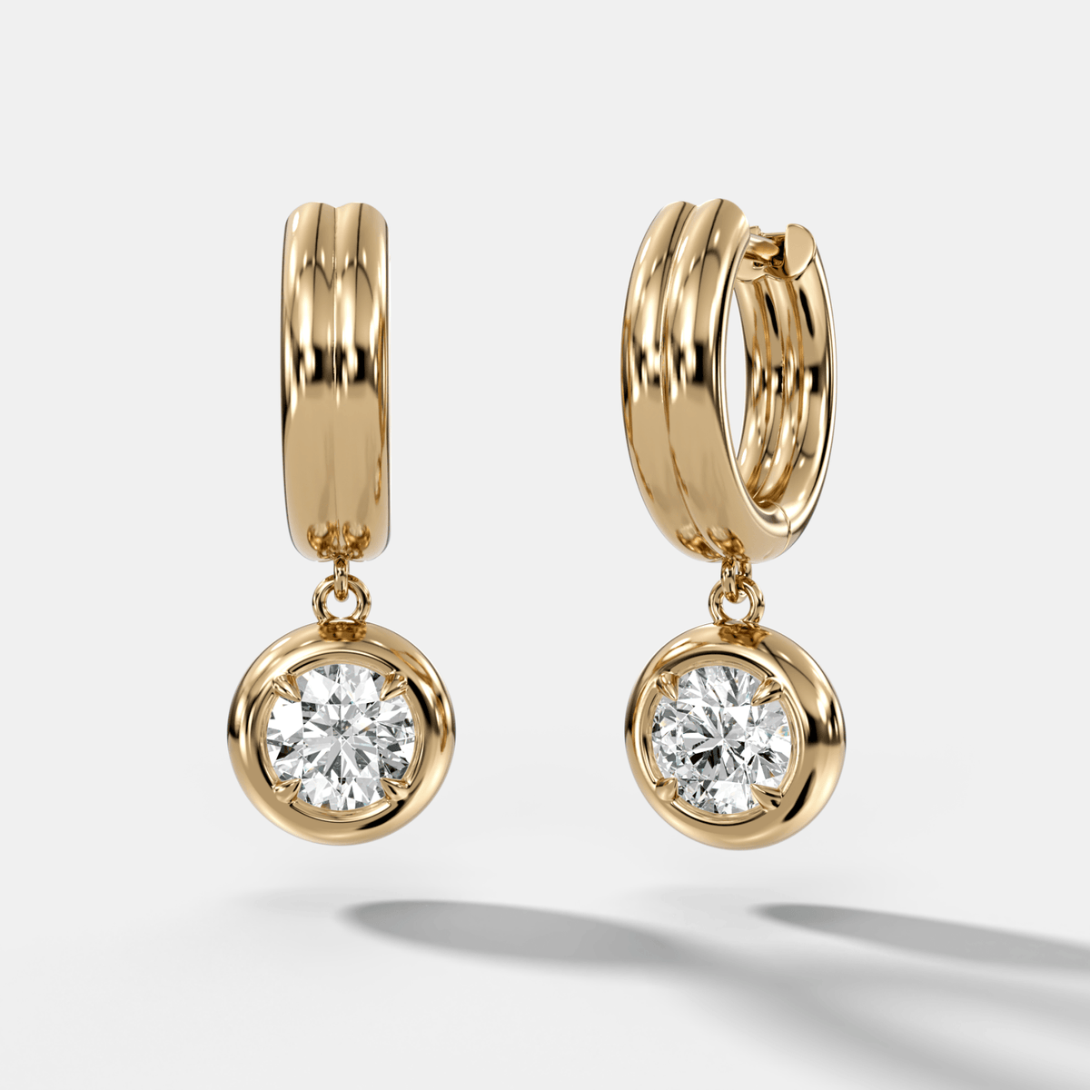 Double Ridge Club Drop Huggies with Round Cut Diamonds - GOODSTONE