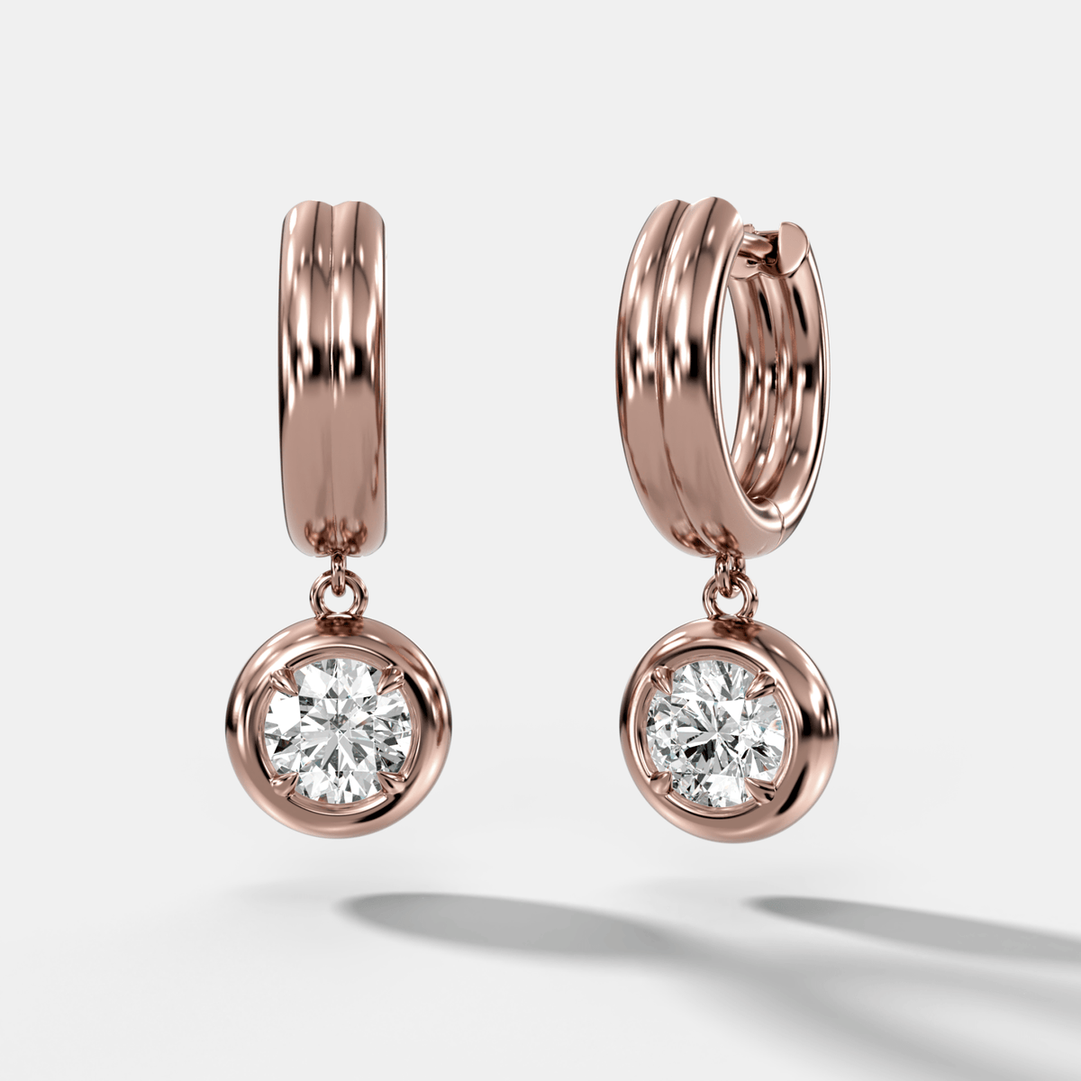 Double Ridge Club Drop Huggies with Round Cut Diamonds - GOODSTONE