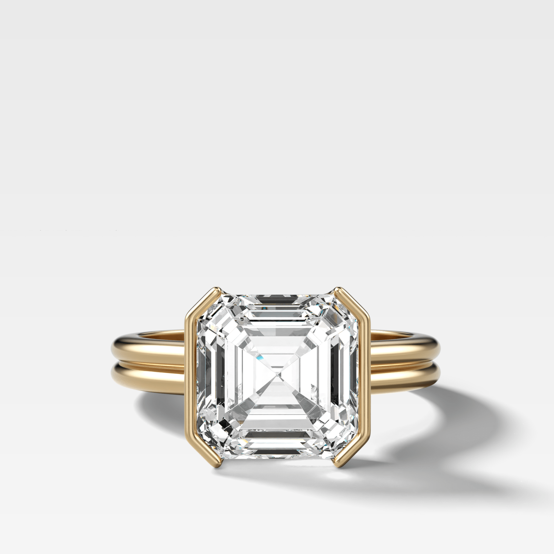 Double Row East West Half Bezel Solitaire Engagement Ring With Asscher Cut Diamond - GOODSTONE