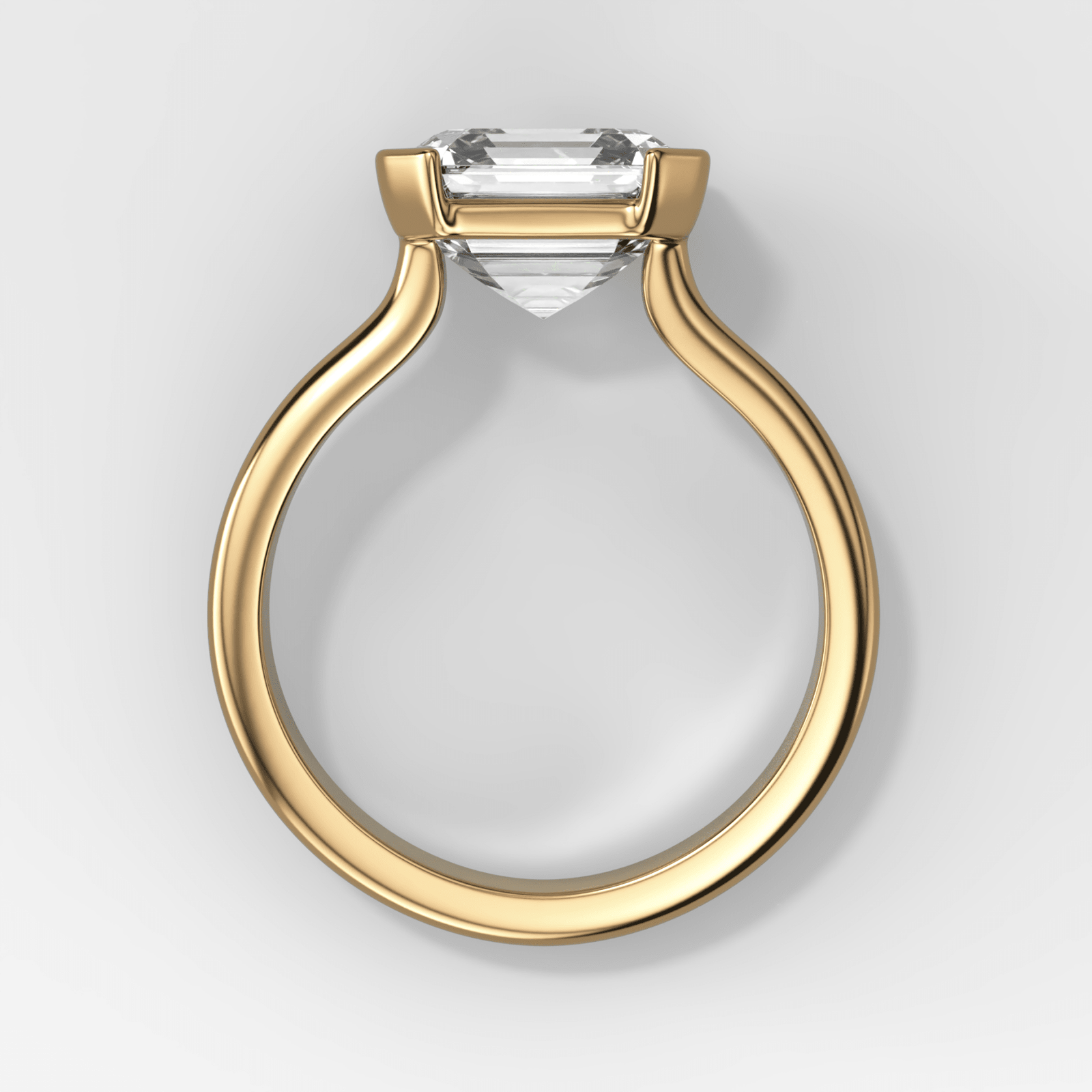 Double Row East West Half Bezel Solitaire Engagement Ring With Asscher Cut Diamond - GOODSTONE