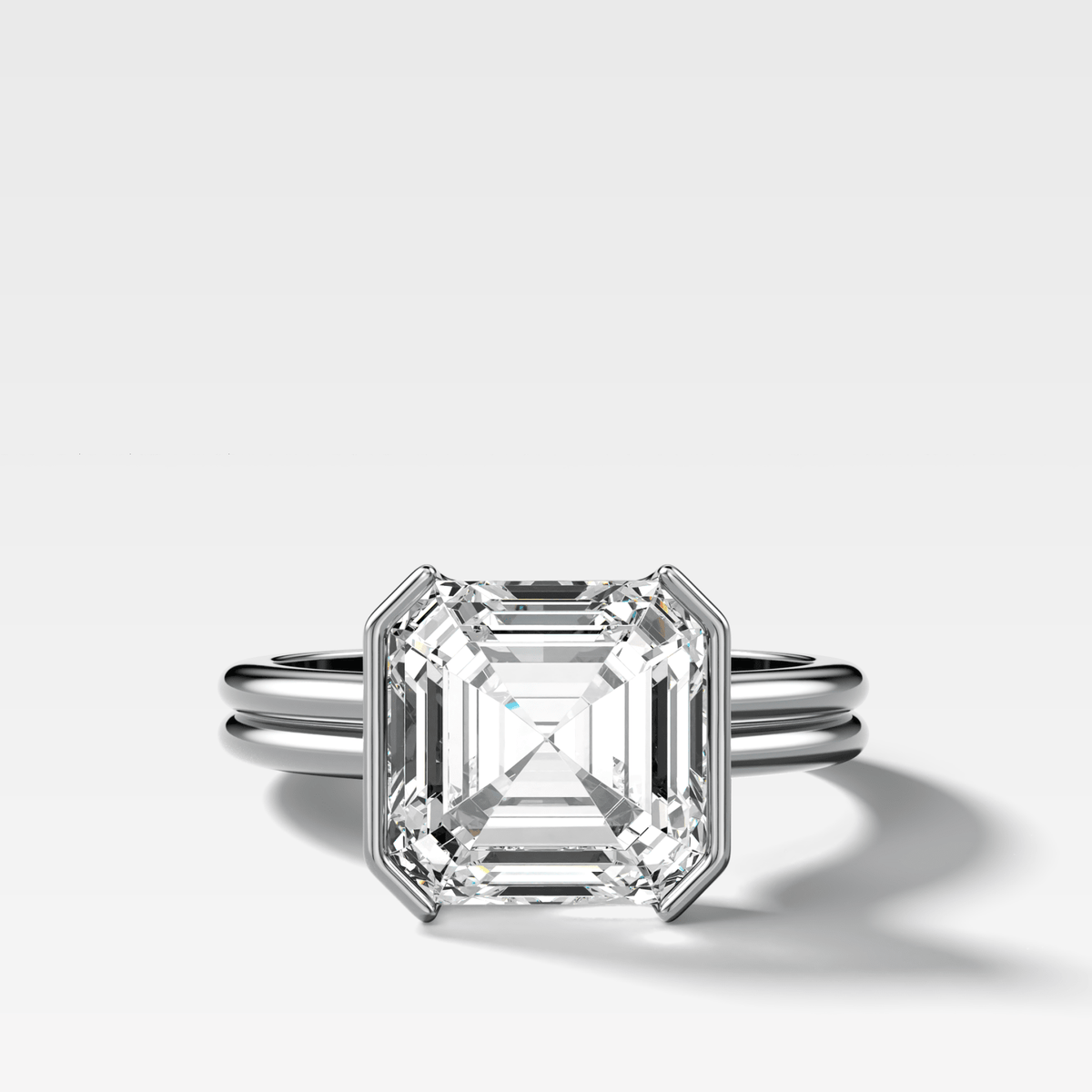 Double Row East West Half Bezel Solitaire Engagement Ring With Asscher Cut Diamond - GOODSTONE