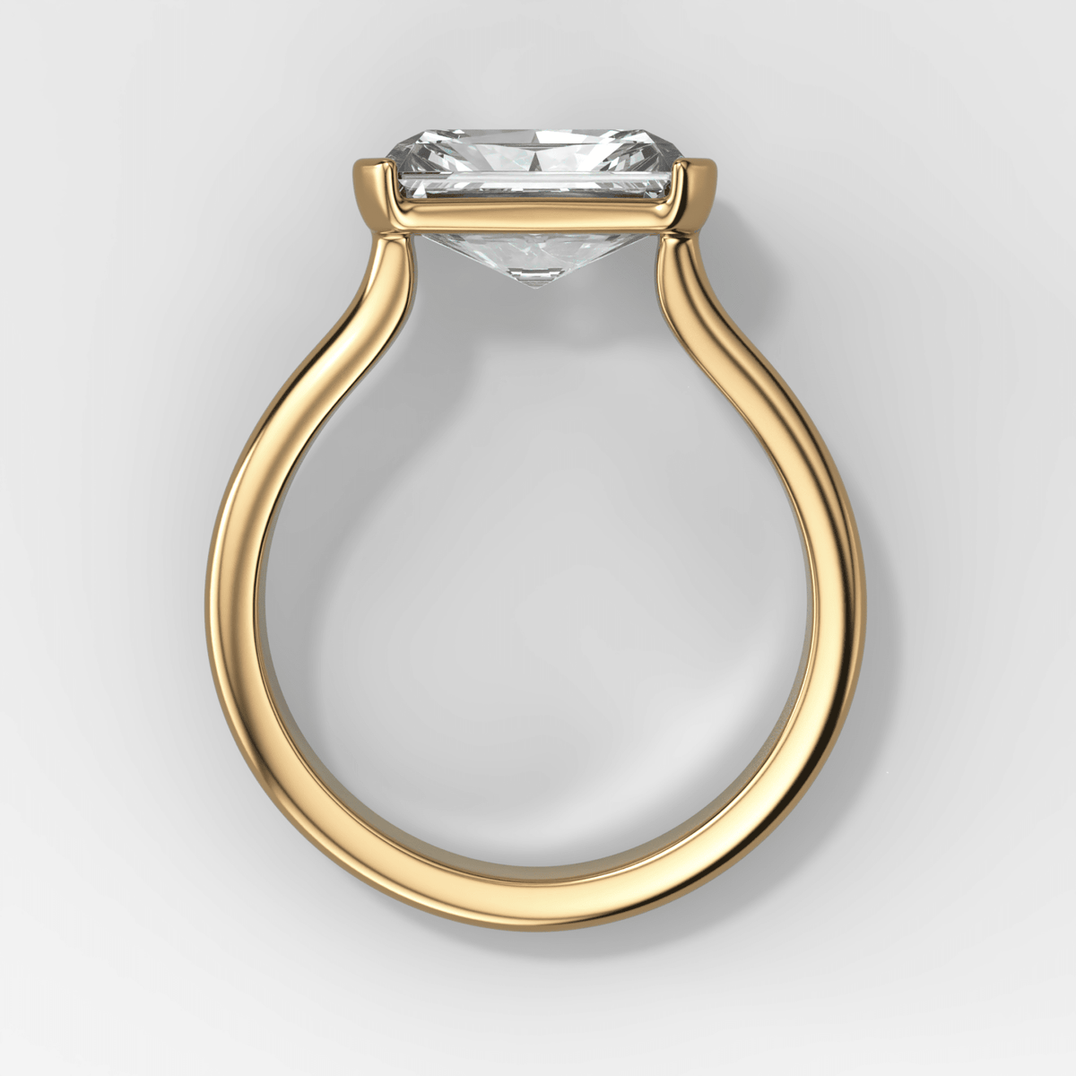 Double Row East West Half Bezel Solitaire Engagement Ring With Elongated Radiant Cut Diamond - GOODSTONE