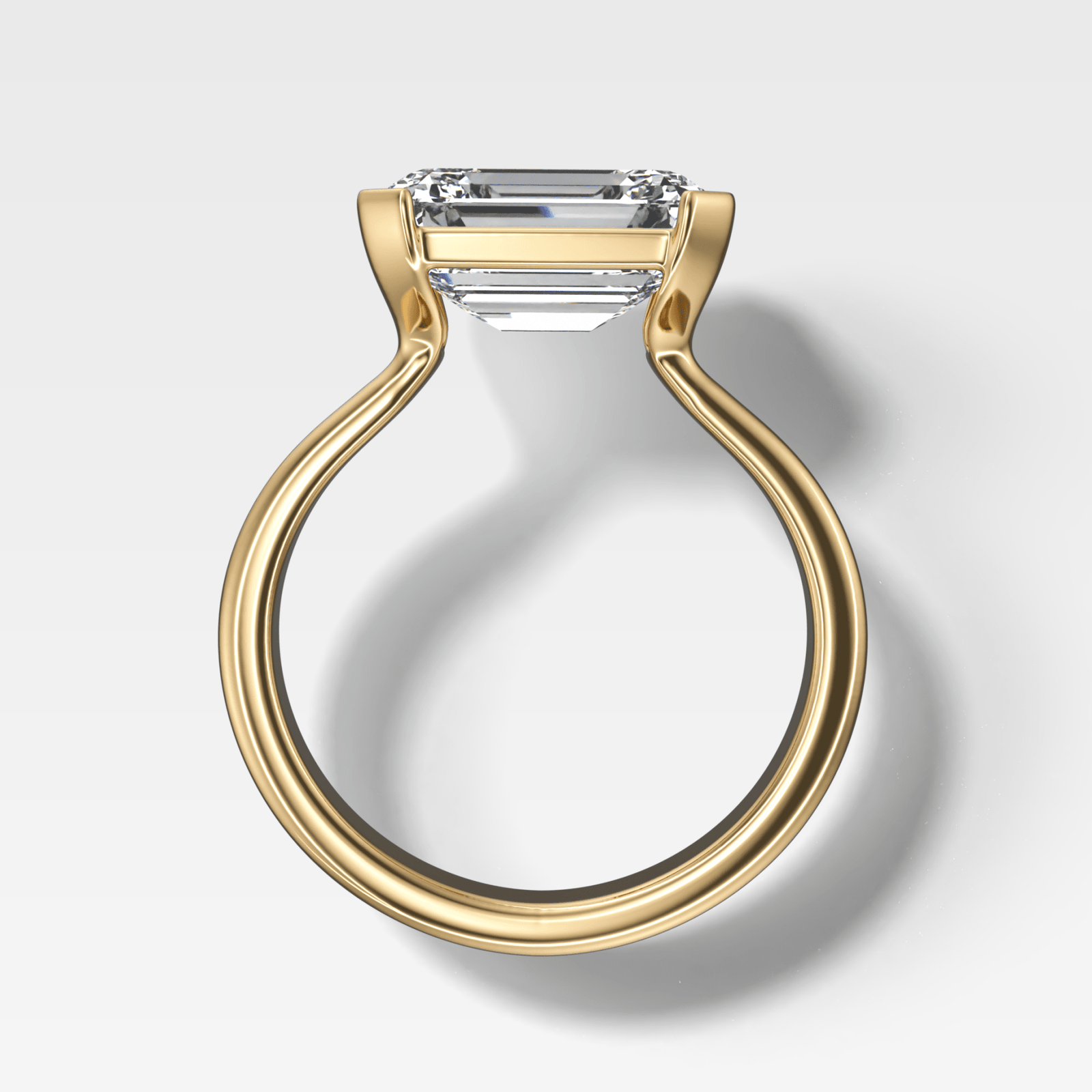 Double Row East West Half Bezel Solitaire Engagement Ring With Emerald Cut Diamond - GOODSTONE