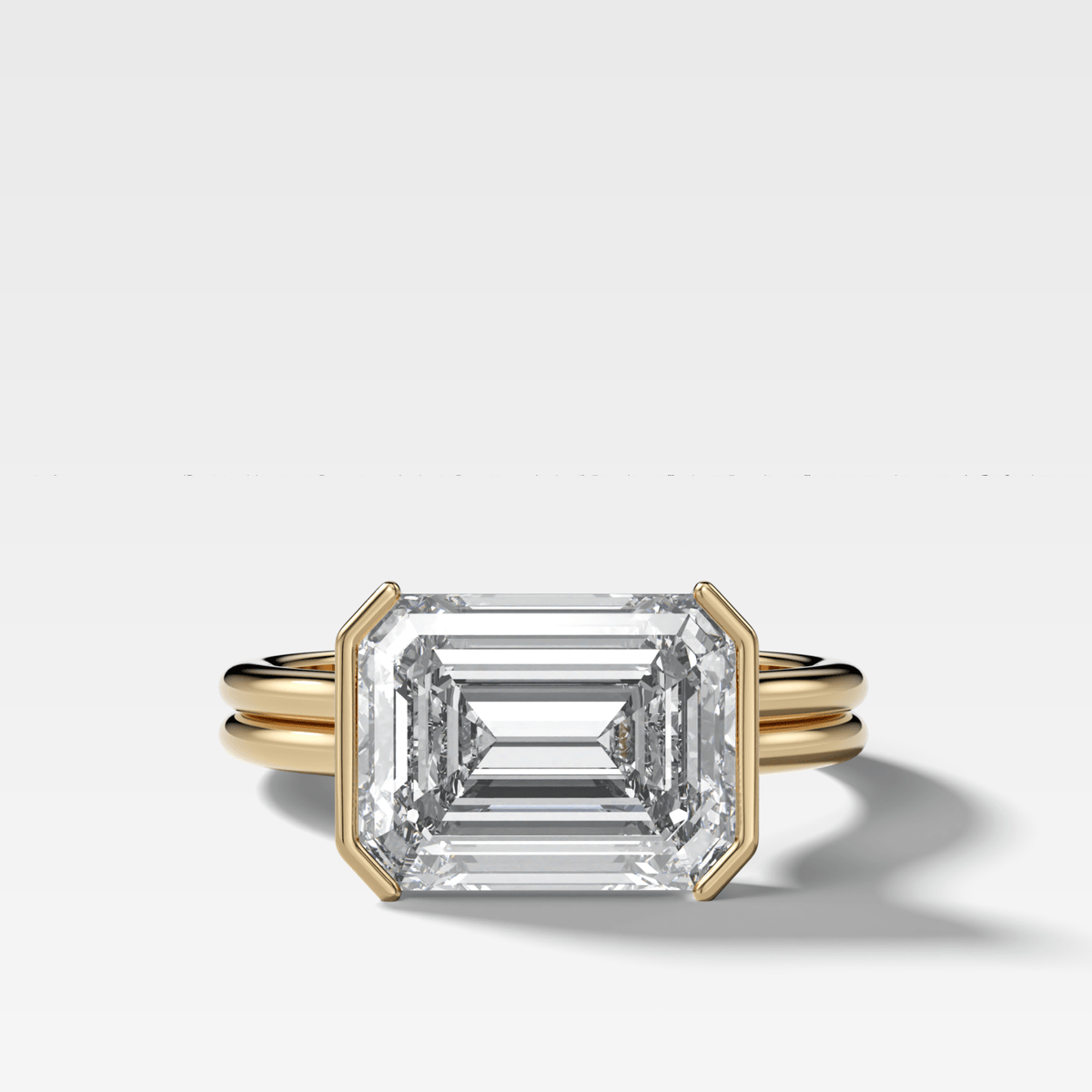 Double Row East West Half Bezel Solitaire Engagement Ring With Emerald Cut Diamond - GOODSTONE