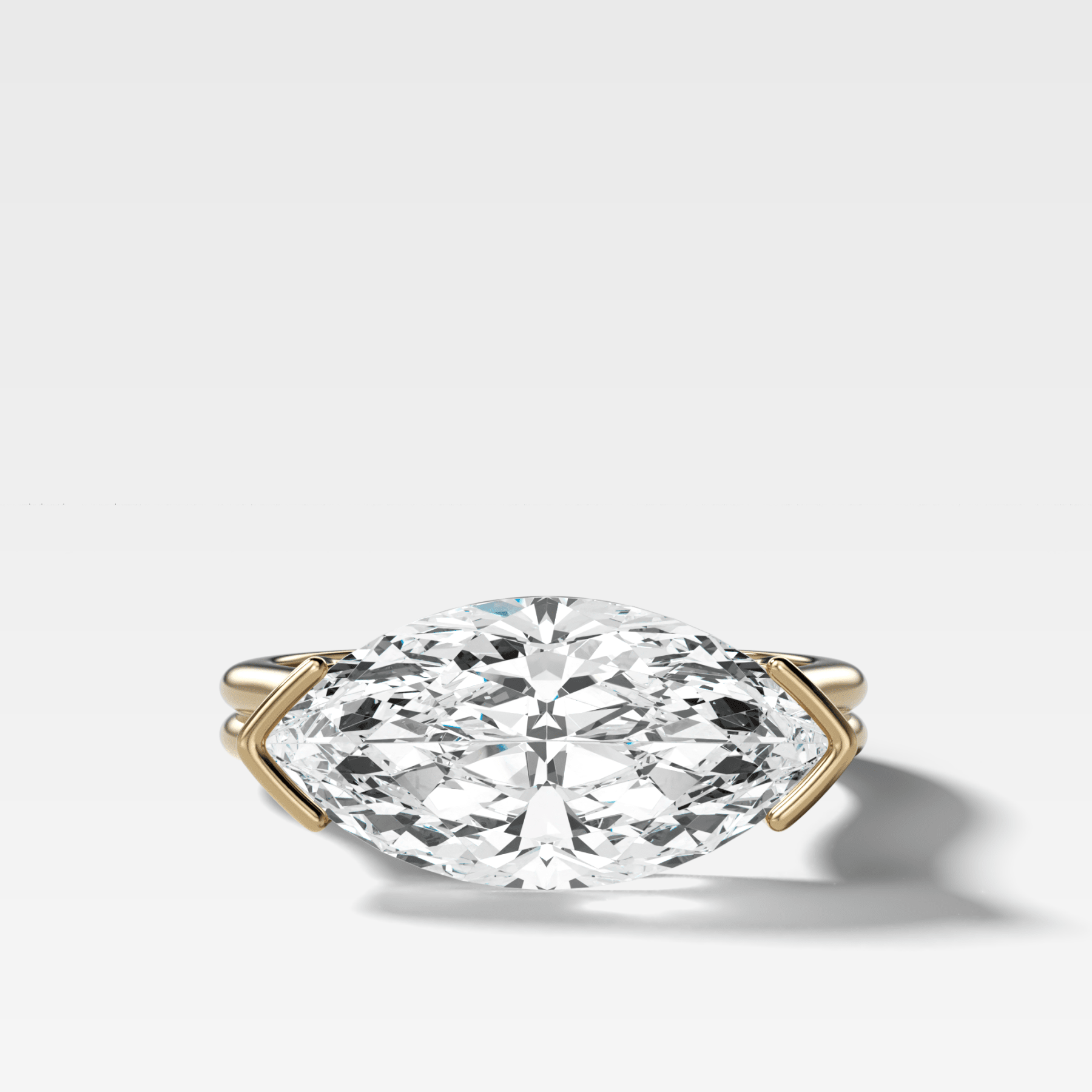 Double Row East West Half Bezel Solitaire Engagement Ring With Marquise Cut Diamond - GOODSTONE