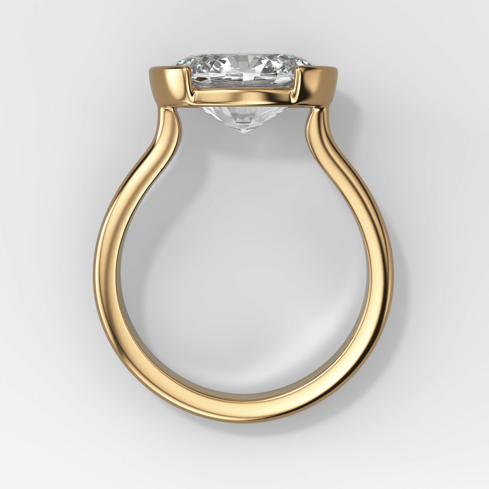 Double Row East West Half Bezel Solitaire Engagement Ring With Oval Cut Diamond - GOODSTONE