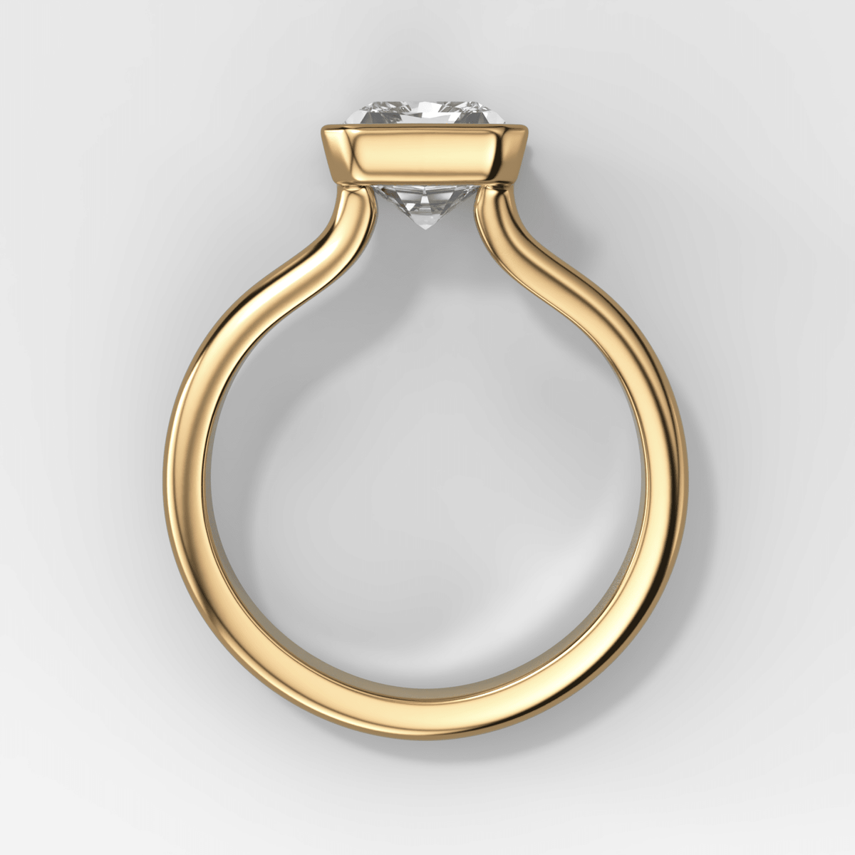 Double Row Half Bezel Solitaire Engagement Ring With Elongated Radiant Cut Diamond - GOODSTONE