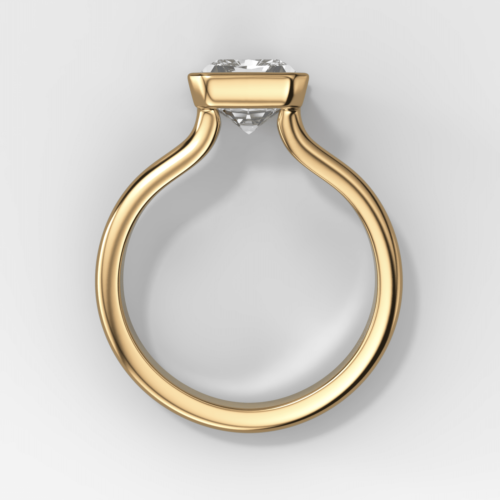 Double Row Half Bezel Solitaire Engagement Ring With Elongated Radiant Cut Diamond - GOODSTONE