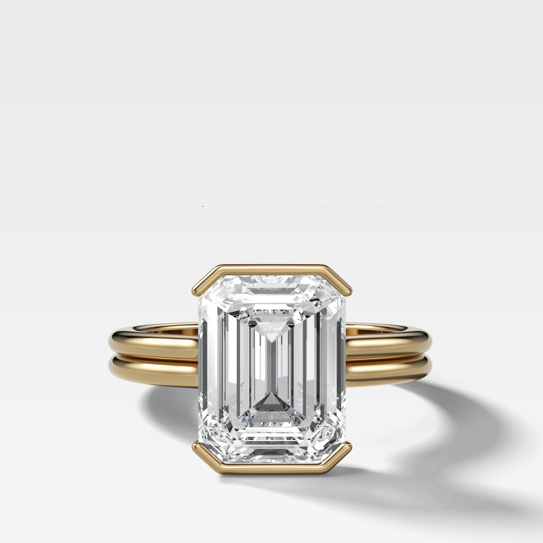 Double Row Half Bezel Solitaire Engagement Ring With Emerald Cut Diamond - GOODSTONE