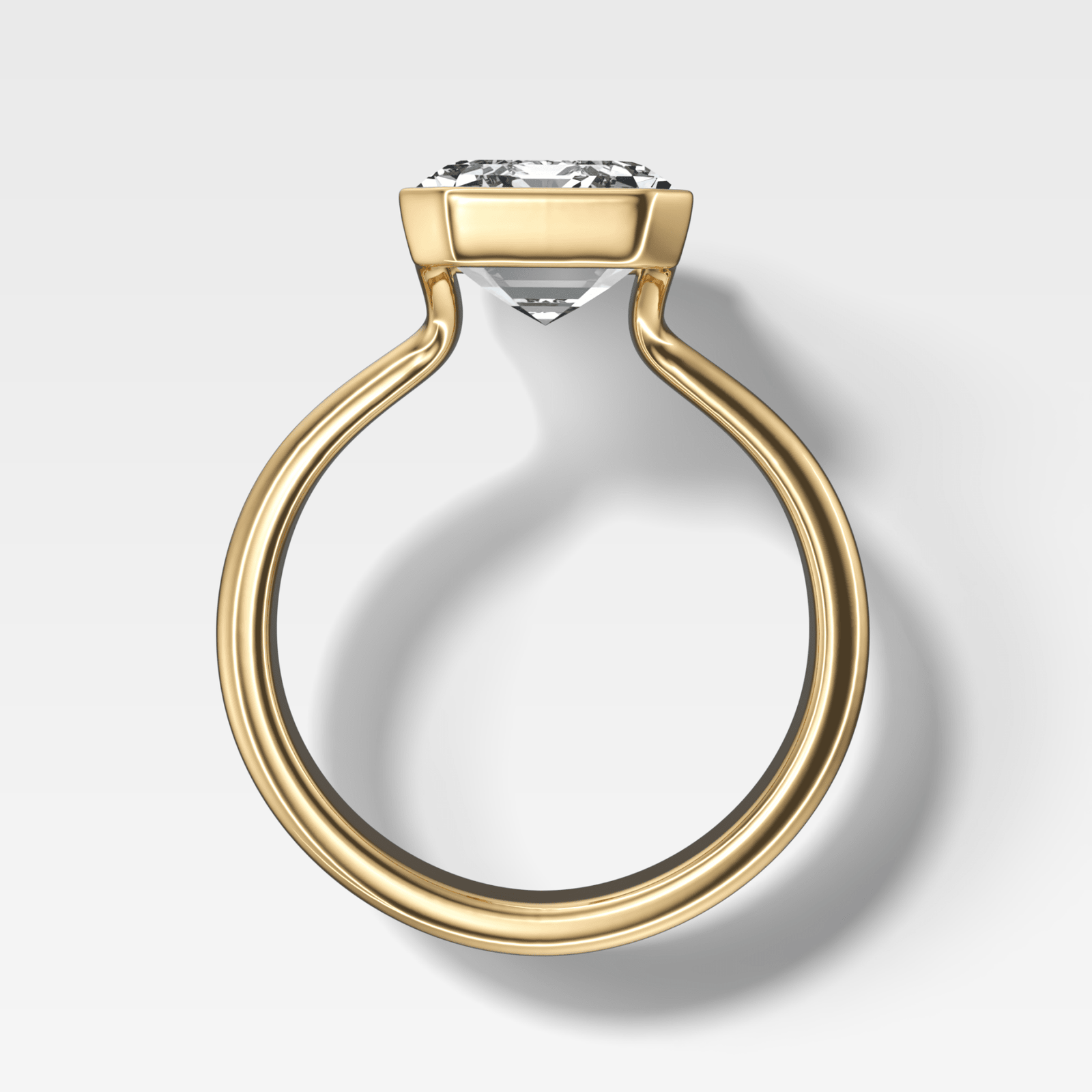 Double Row Half Bezel Solitaire Engagement Ring With Emerald Cut Diamond - GOODSTONE