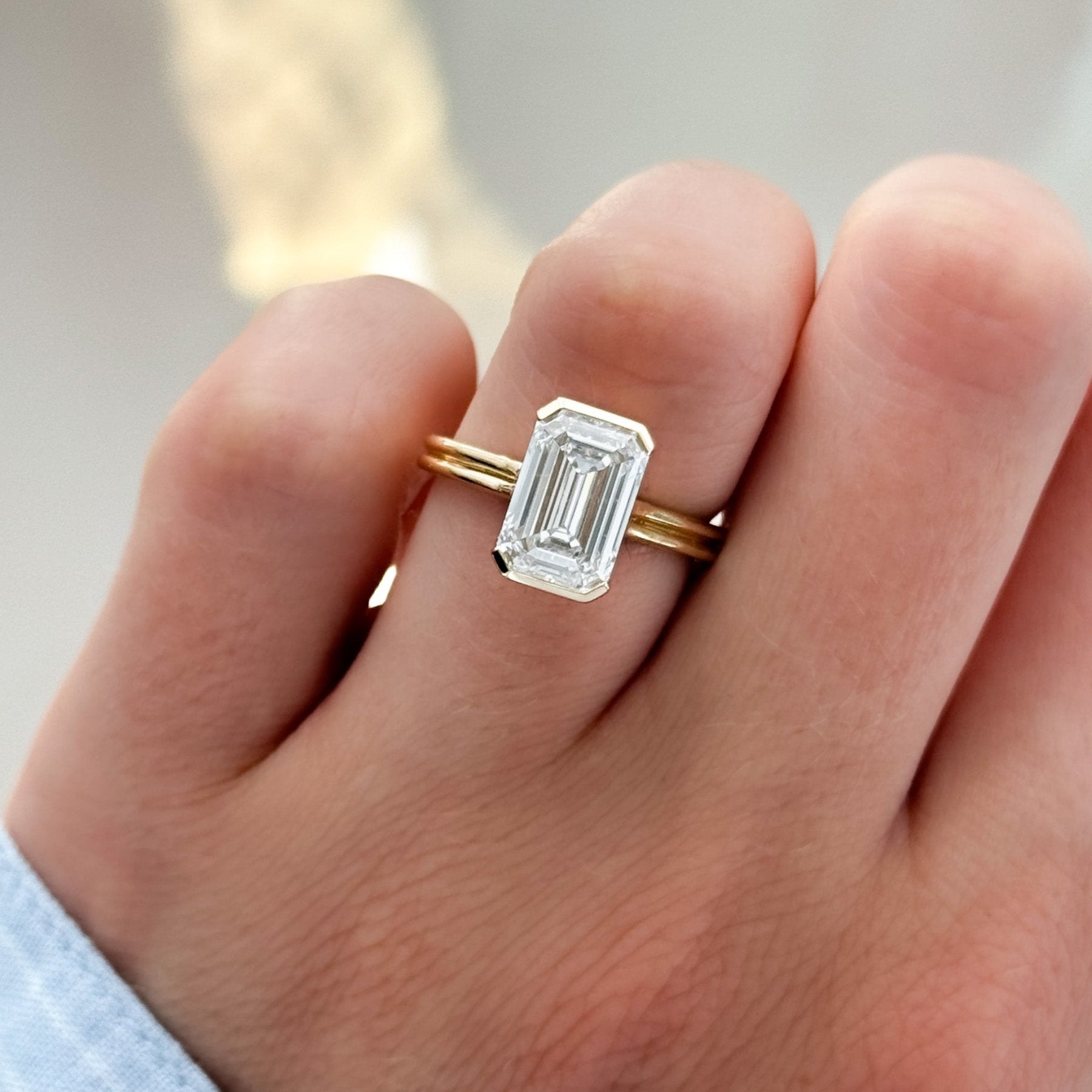 Emerald Double Row Half Bezel Engagement Ring | GoodStone