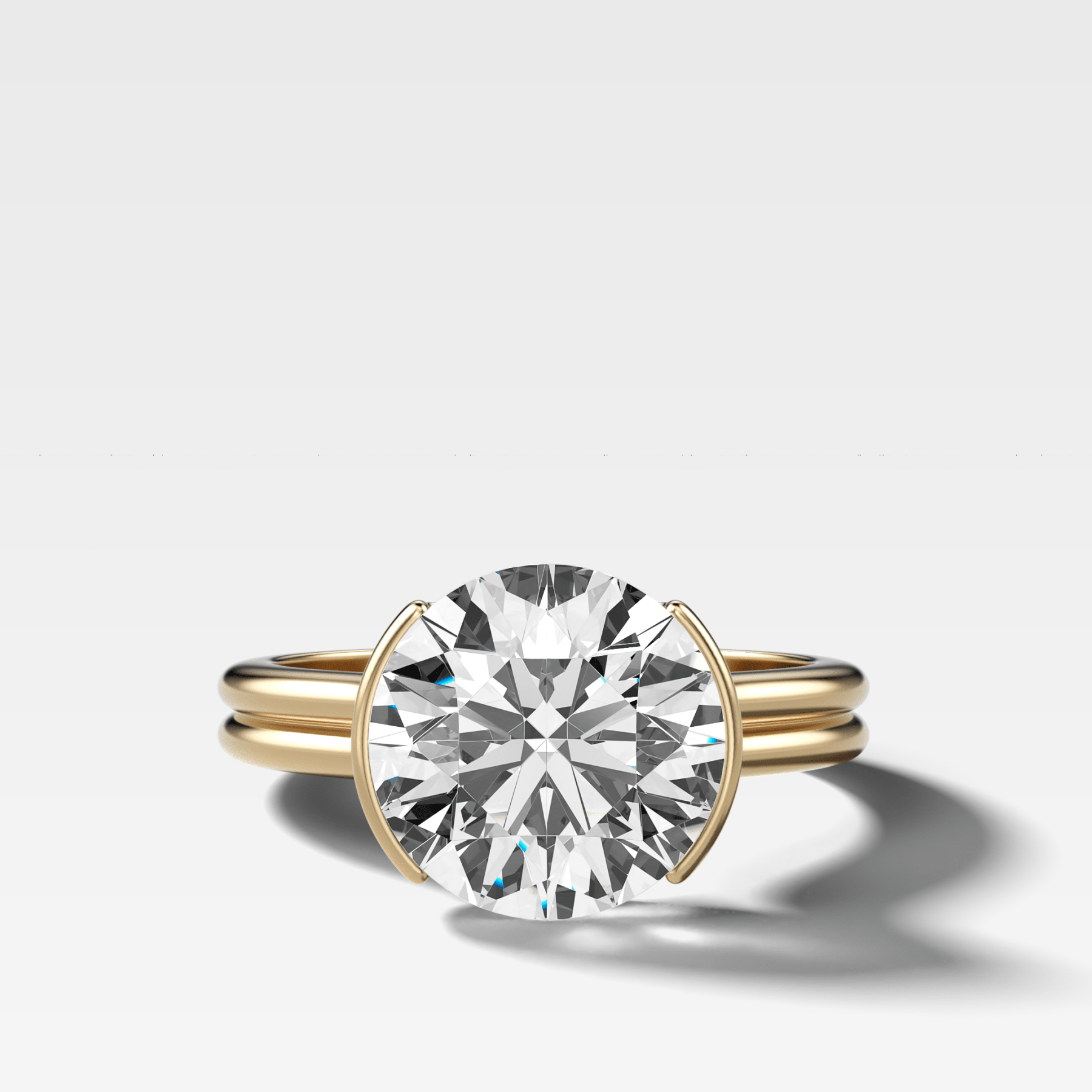 Double Row Half Bezel Solitaire Engagement Ring With Round Cut Diamond - GOODSTONE