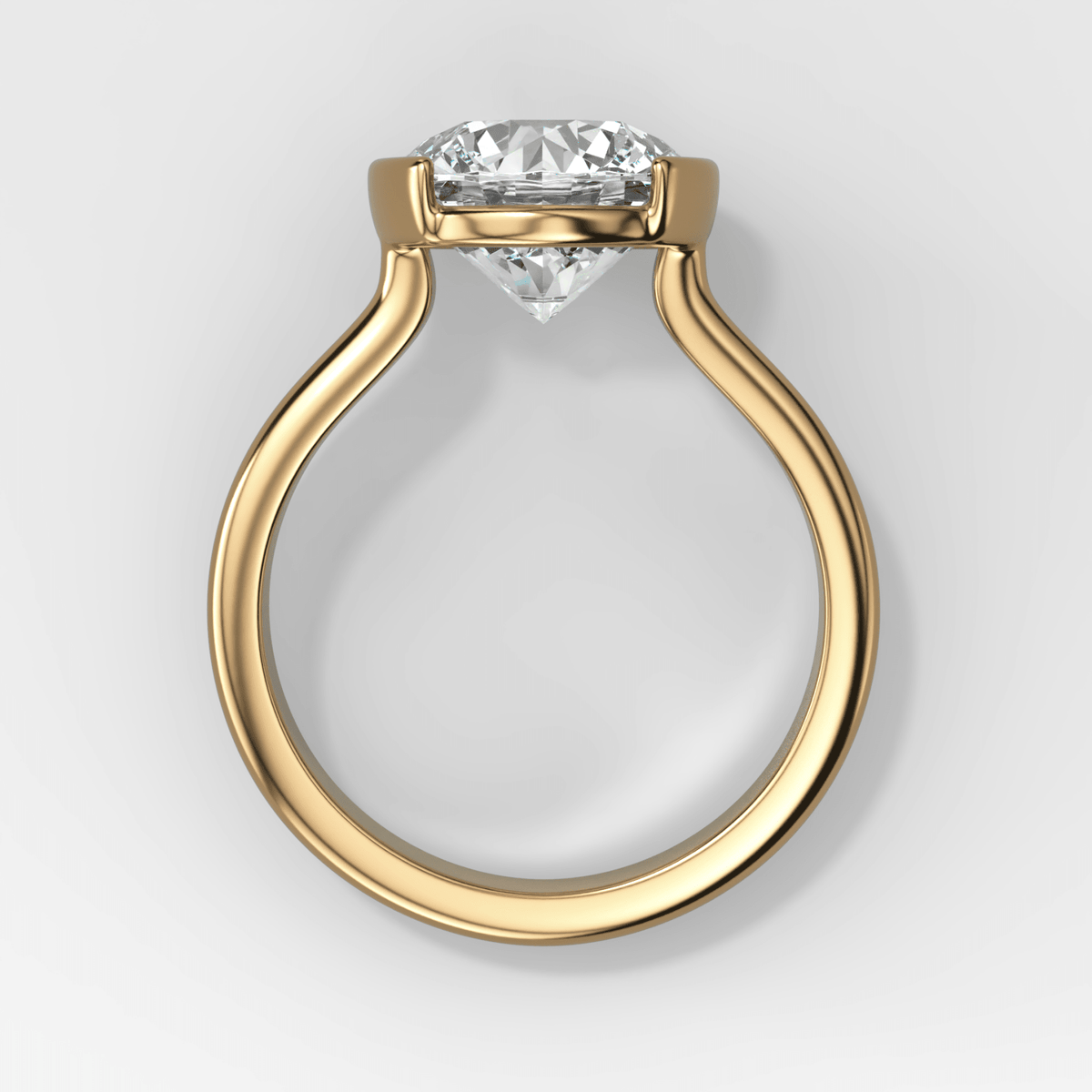 Double Row Half Bezel Solitaire Engagement Ring With Round Cut Diamond - GOODSTONE