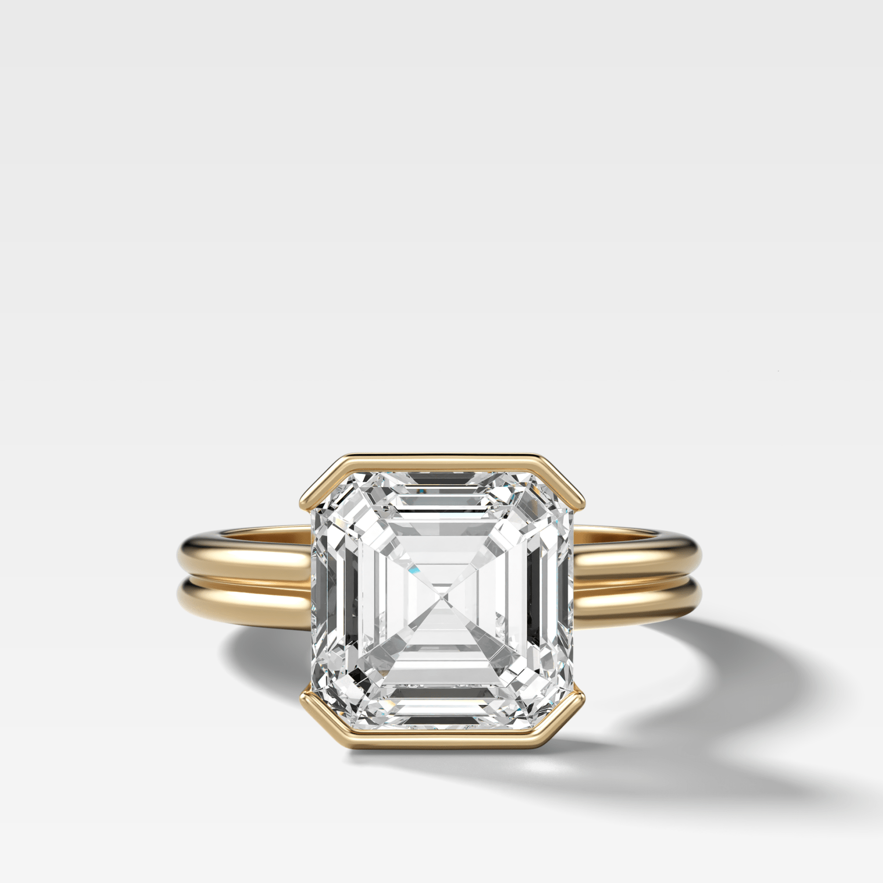 Double Row North South Half Bezel Solitaire Engagement Ring With Asscher Cut Diamond - GOODSTONE