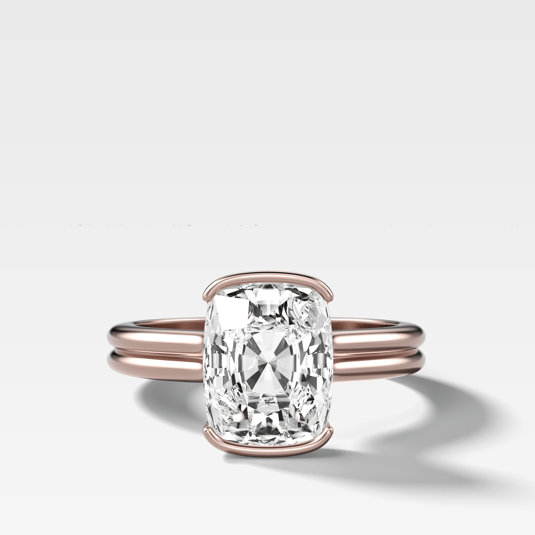 Double Row North South Half Bezel Solitaire Engagement Ring With Cushion Cut Diamond - GOODSTONE