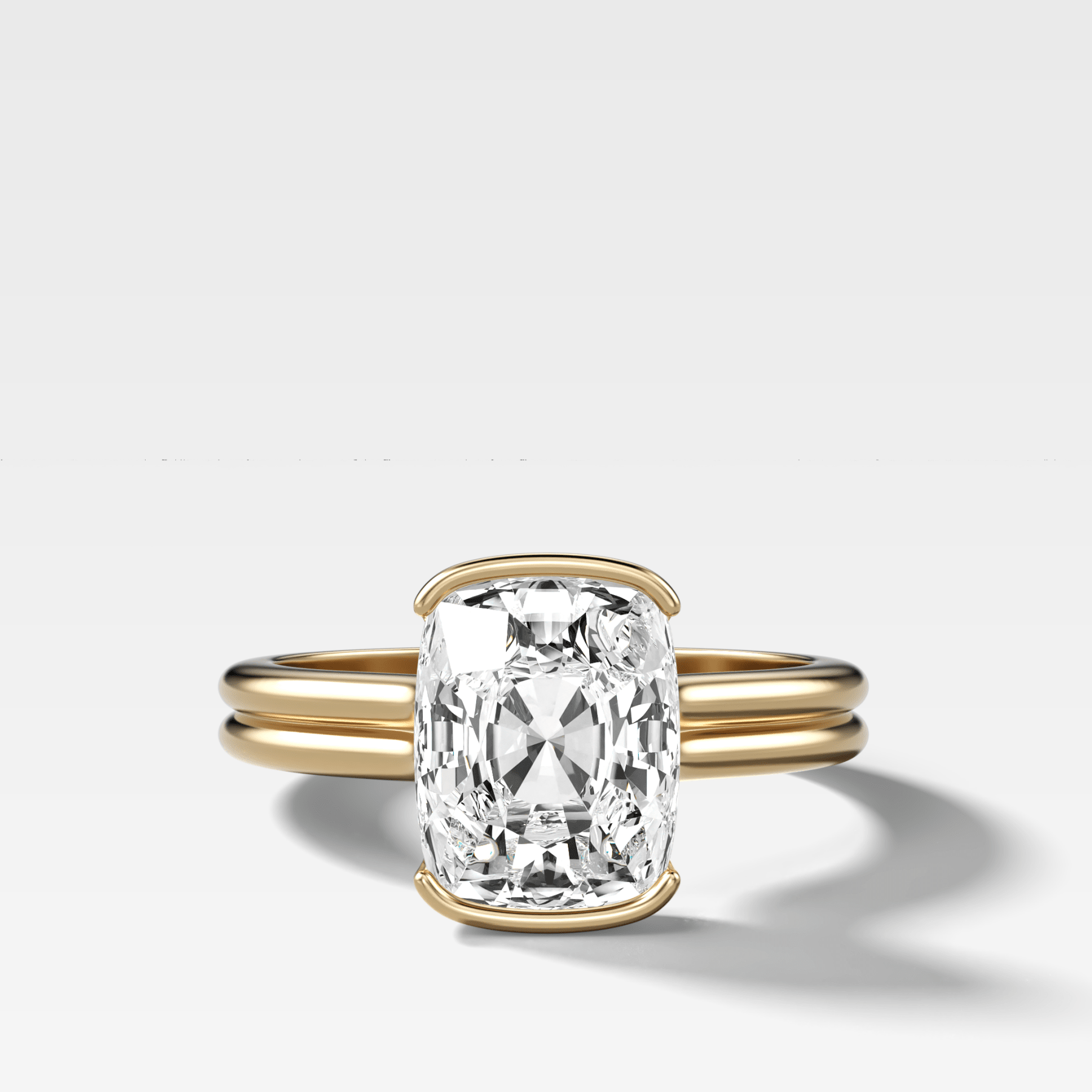 Double Row North South Half Bezel Solitaire Engagement Ring With Cushion Cut Diamond - GOODSTONE