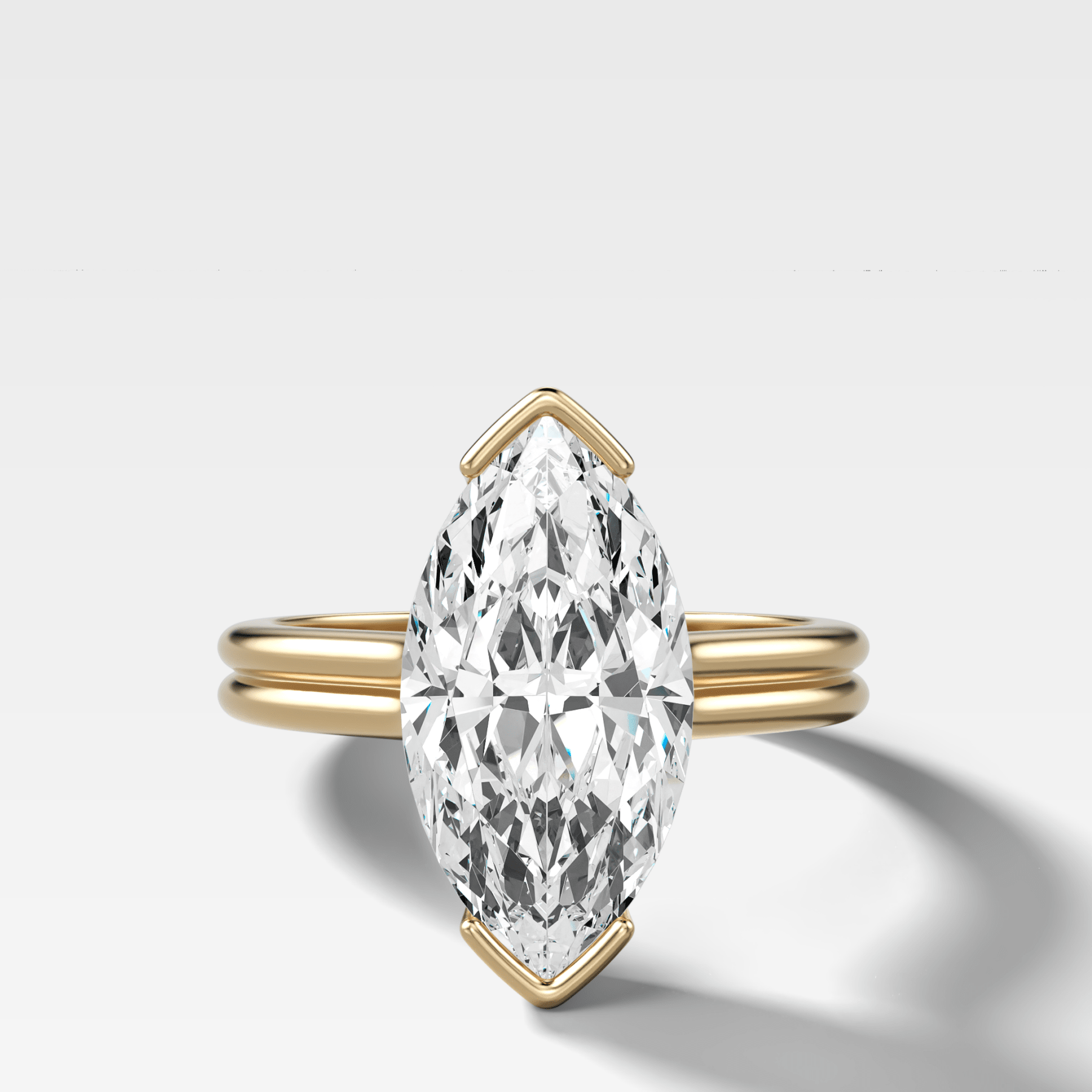 Double Row North South Half Bezel Solitaire Engagement Ring With Marquise Cut Diamond - GOODSTONE