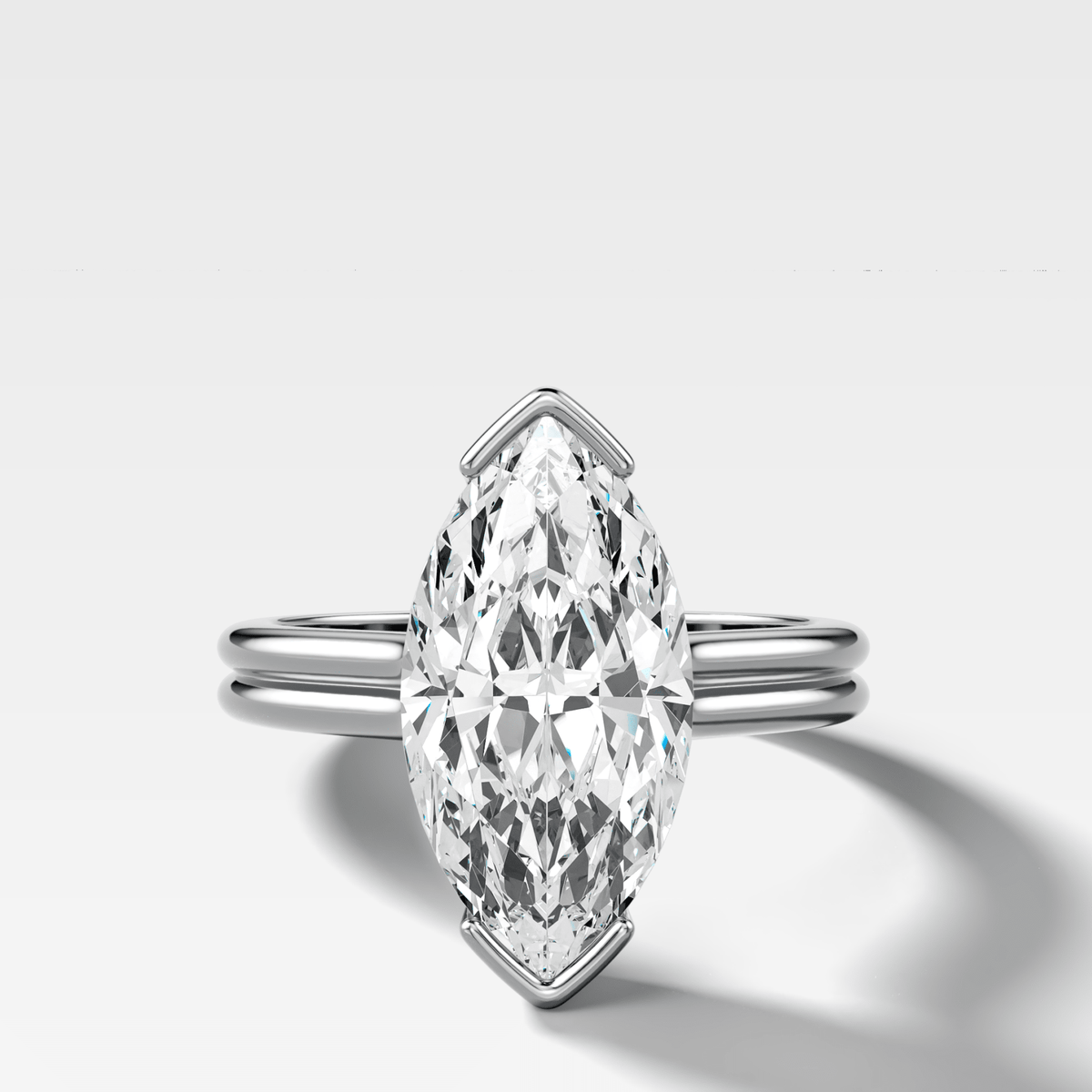 Double Row North South Half Bezel Solitaire Engagement Ring With Marquise Cut Diamond - GOODSTONE